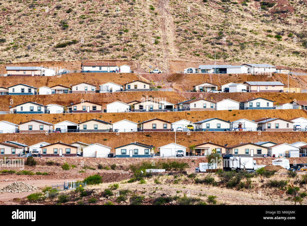 Single family houses in residential area in company town of Morenci, Arizona, USA Stock Photo