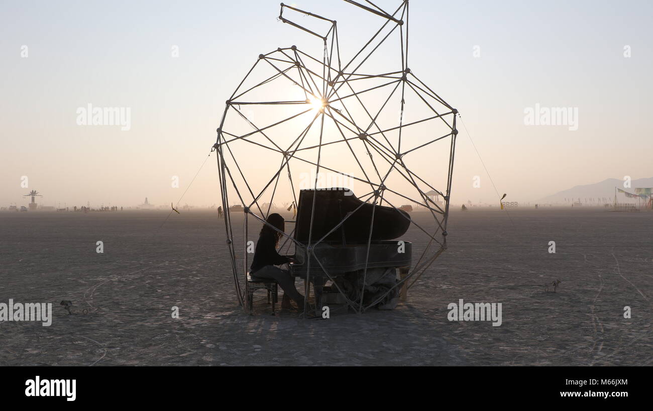 Pianist at Burning Man Stock Photo
