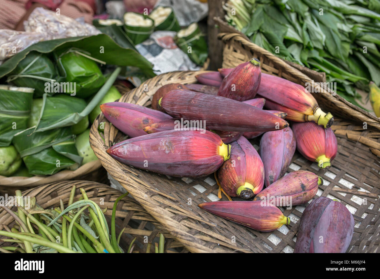 Banana flowers on a stall at the market in Meghalaya state, Northeast
