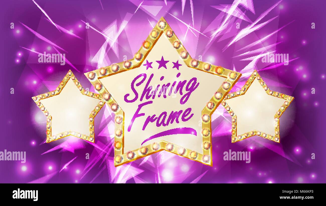Star Frame Vector. Three Golden Star Shape With Lights. Rays. Award ...