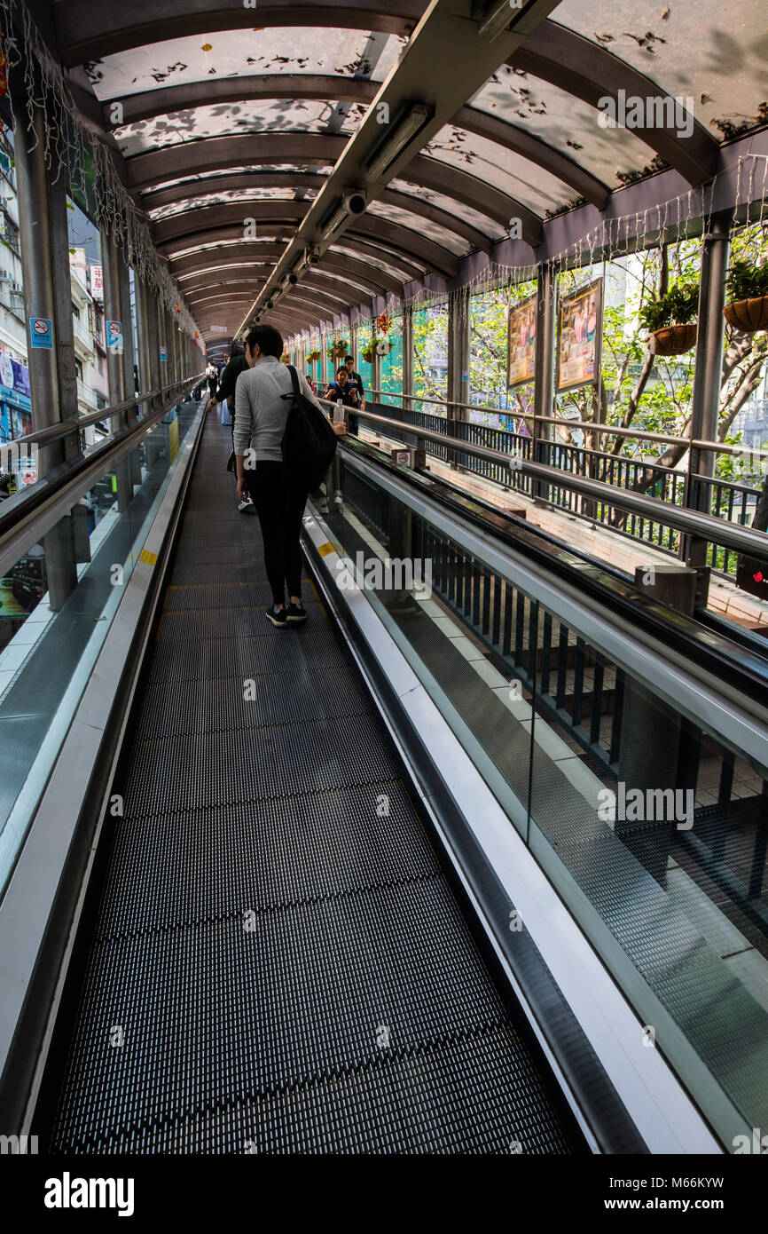 The Hong Kong Central Escalator system is the world's longest outdoor covered escalator system that extends for more than 800 meters  through the stre Stock Photo