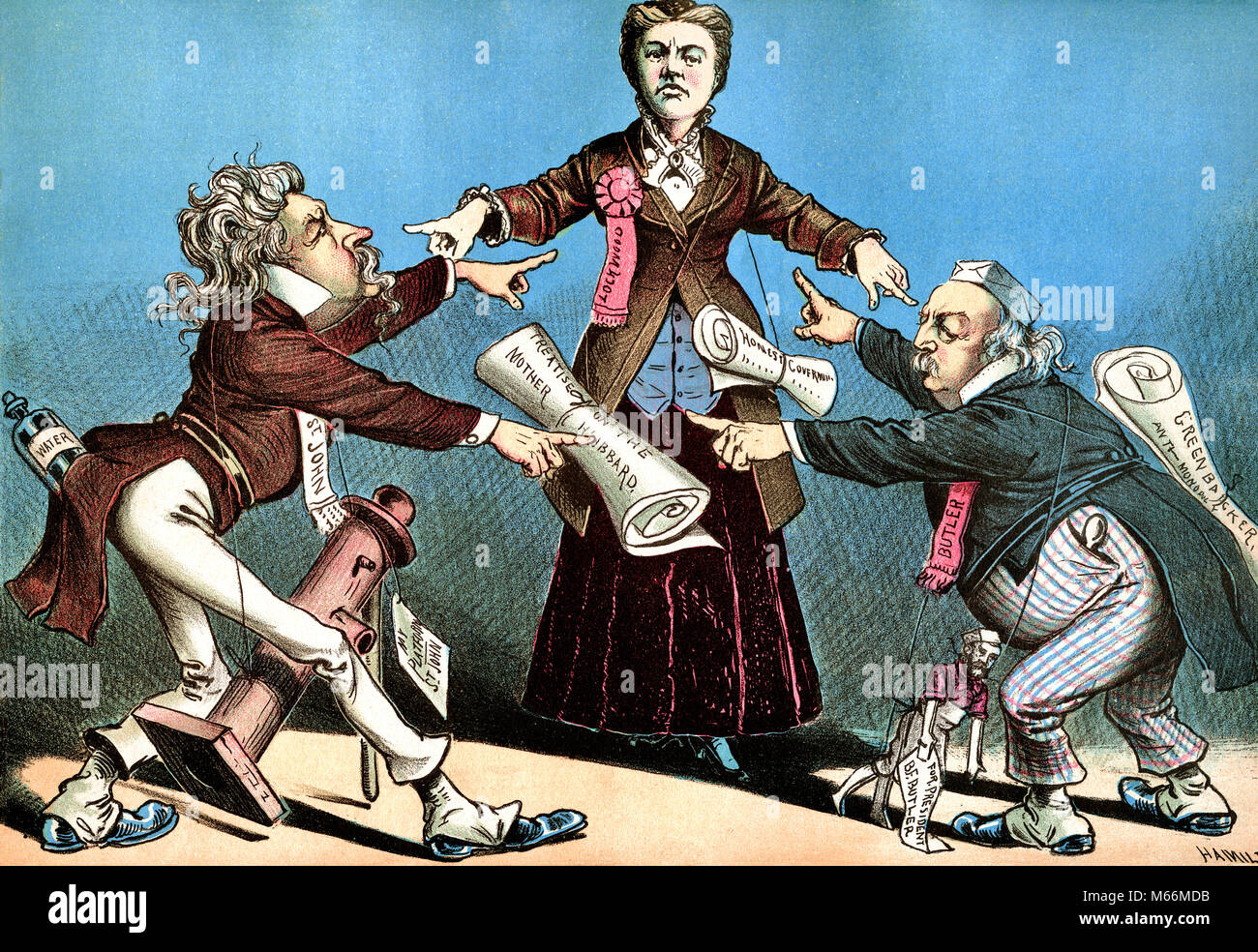 1800s 1880s 1884 PRESIDENTIAL CAMPAIGN POLITICAL CARTOON BELVA LOCKWOOD FIRST WOMAN TO RUN FOR PRESIDENT WITH OTHER CANDIDATES - kh13279 CPC001 HARS ONE PERSON WITH OTHERS CAMPAIGN 1880s AUTHOR CANDIDATE EDUCATOR ATTORNEY MALES SATIRE 1884 BELVA BELVA ANN BENNETT LOCKWOOD CANDIDATES CAUCASIAN ETHNICITY FEMINIST LOCKWOOD NATIONAL EQUAL RIGHTS PARTY OLD FASHIONED PERSONS SUFFRAGETTE SUFFRAGIST Stock Photo