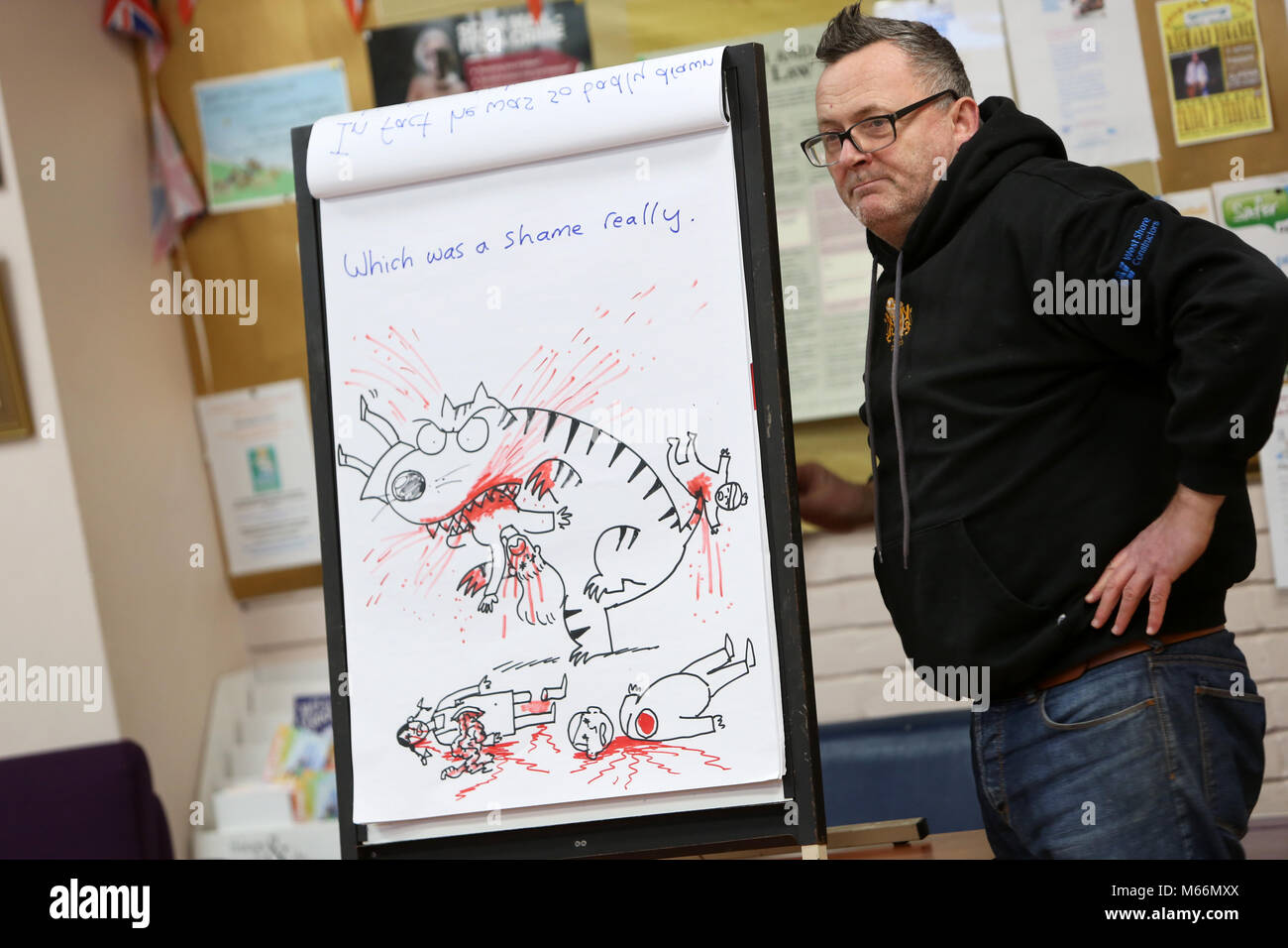 Guardian cartoonist Harry Venning, who draws Clare in the Community, is holding a cartoon drawing event in Bognor Regis, UK. Stock Photo