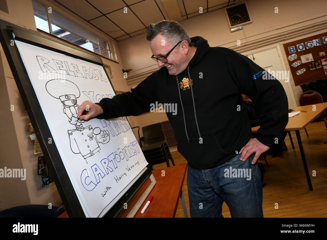 Guardian cartoonist Harry Venning, who draws Clare in the Community, is holding a cartoon drawing event in Bognor Regis, UK. Stock Photo