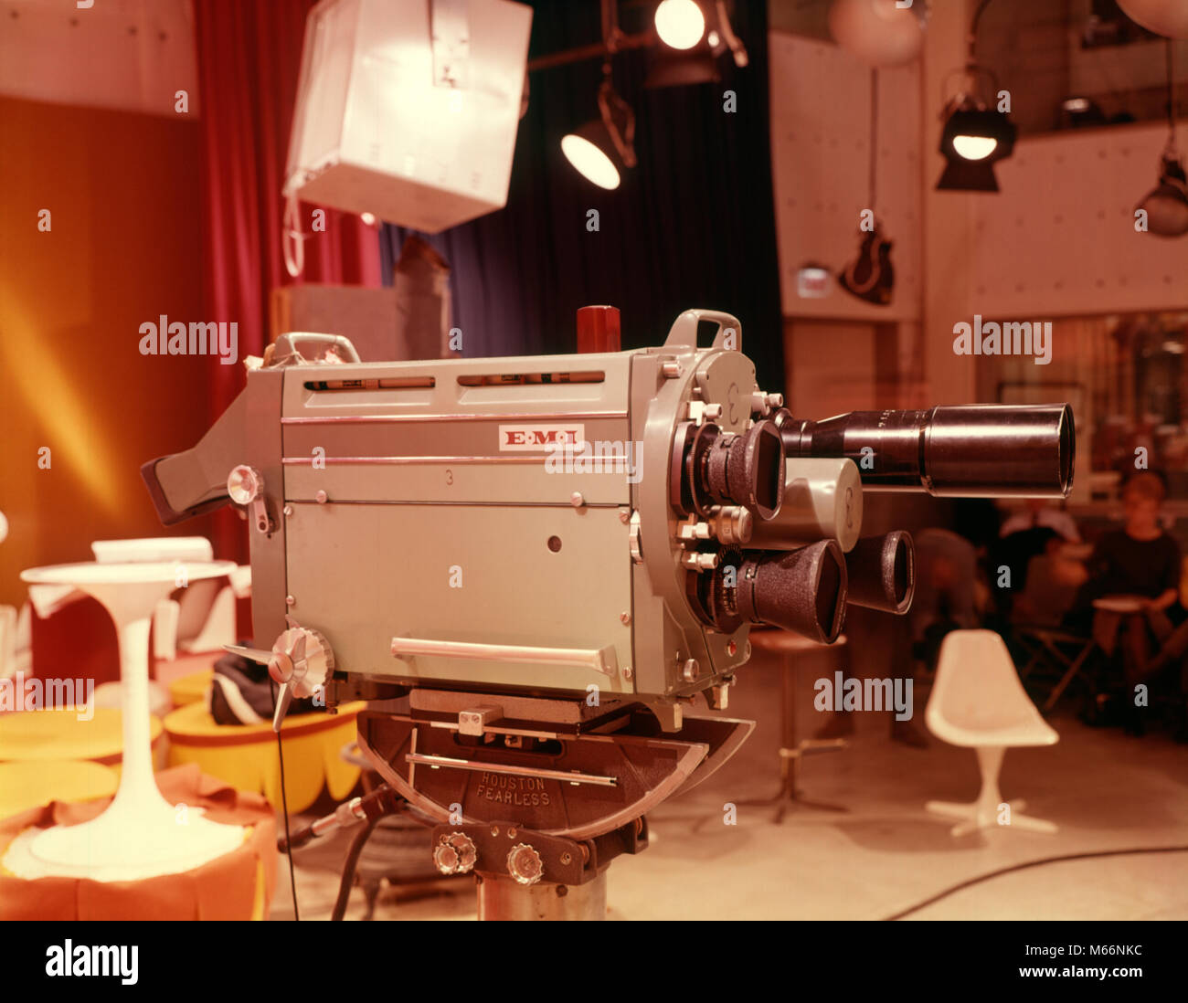 1960s DETAIL OF MULTI-LENS TELEVISION CAMERA IN BROADCAST MEDIA STUDIO - kt485 HAR001 HARS OLD FASHIONED Stock Photo