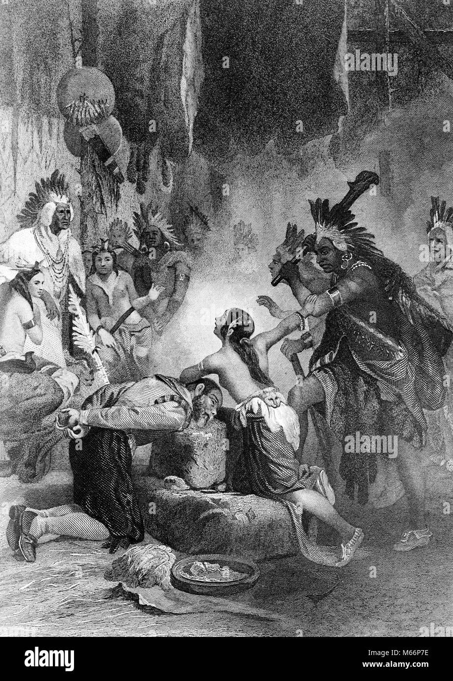 1600s POWHATAN AMERICAN INDIAN PRINCESS POCAHONTAS PLEADING TO RESCUE THE LIFE OF JOHN SMITH JAMESTOWN COLONY - q55084 CPC001 HARS COPY SPACE HALF-LENGTH ADOLESCENT INDIANS RISK TEENAGE GIRL INDOORS NOSTALGIA NORTH AMERICA 16-17 YEARS 25-30 YEARS 40-45 YEARS HISTORIC NORTH AMERICAN SAVE PERSONALITY ADVENTURE DANGEROUS PLEADING COURAGE EXCITEMENT FAMOUS LEADERSHIP COLONY ONE PERSON WITH OTHERS TEENAGED NATIVE AMERICAN SMITH 1600s JAMESTOWN JUVENILES MALES NATIVE AMERICANS B&W BLACK AND WHITE CANGER CAUCASIAN ETHNICITY FAMOUS PERSON INDIGENOUS OLD FASHIONED PERSONS POCAHONTAS POWHATAN PRINCESS Stock Photo