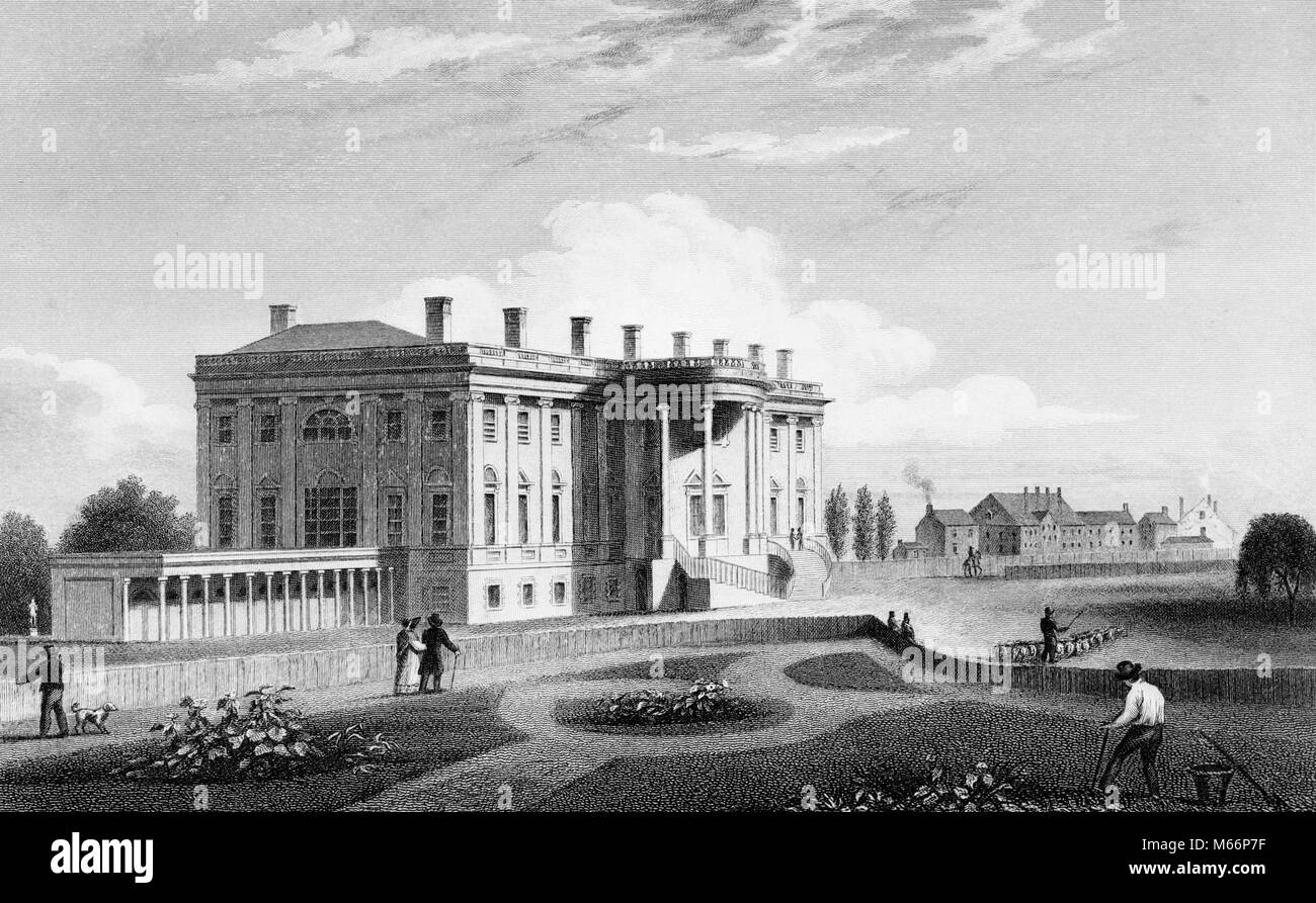 1800s 1835 SOUTHWEST VIEW OF THE SOUTH PORTICO OF THE WHITE HOUSE WASHINGTON DC USA - q55246 CPC001 HARS WHITE HOUSE Stock Photo