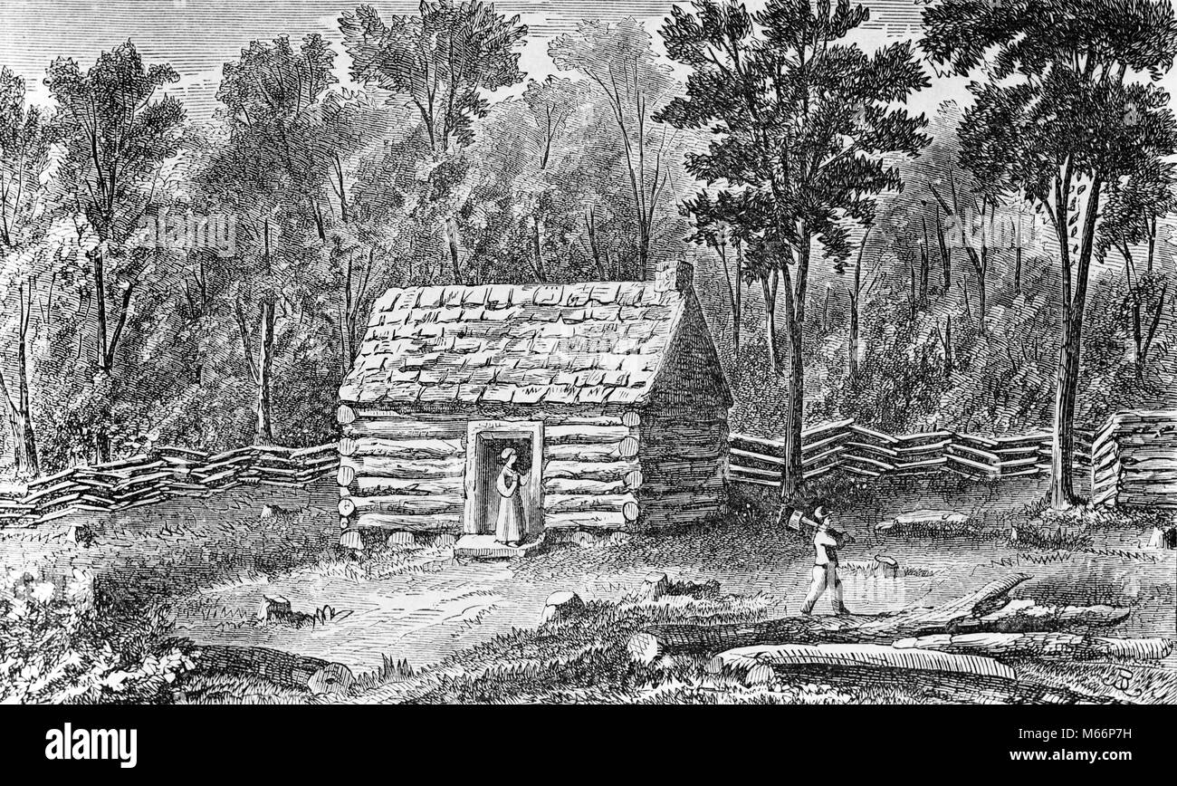 1800s 1830s Drawing Frontier Log Cabin Of Abe Lincoln S Father