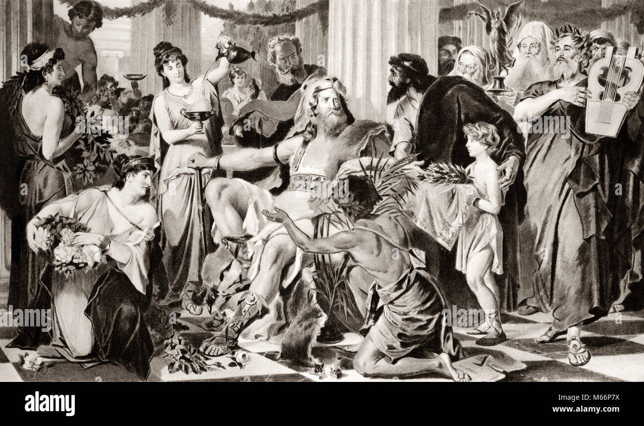 395 BC VISIGOTH KING ALARIC I CONQUERING ATHENS ILLUSTRATION BY LUDWIG THIERSCH IN 1894 - q59253 CPC001 HARS VISIGOTHS Stock Photo