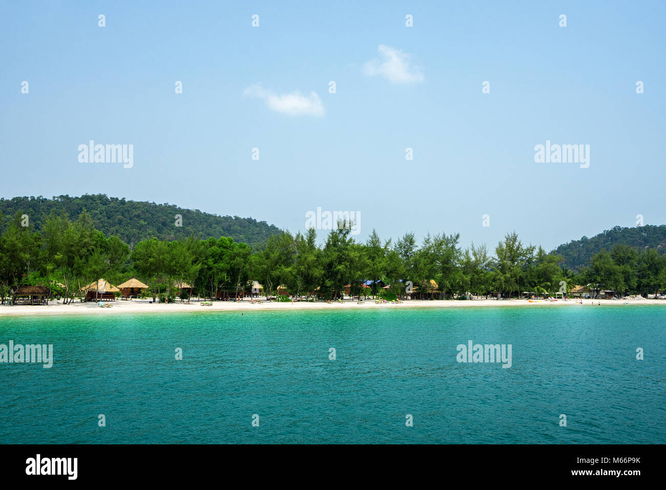 Landscape photo of beautiful white sand exotic beach on Koh Rong island , Sihanoukville, Cambodia Stock Photo