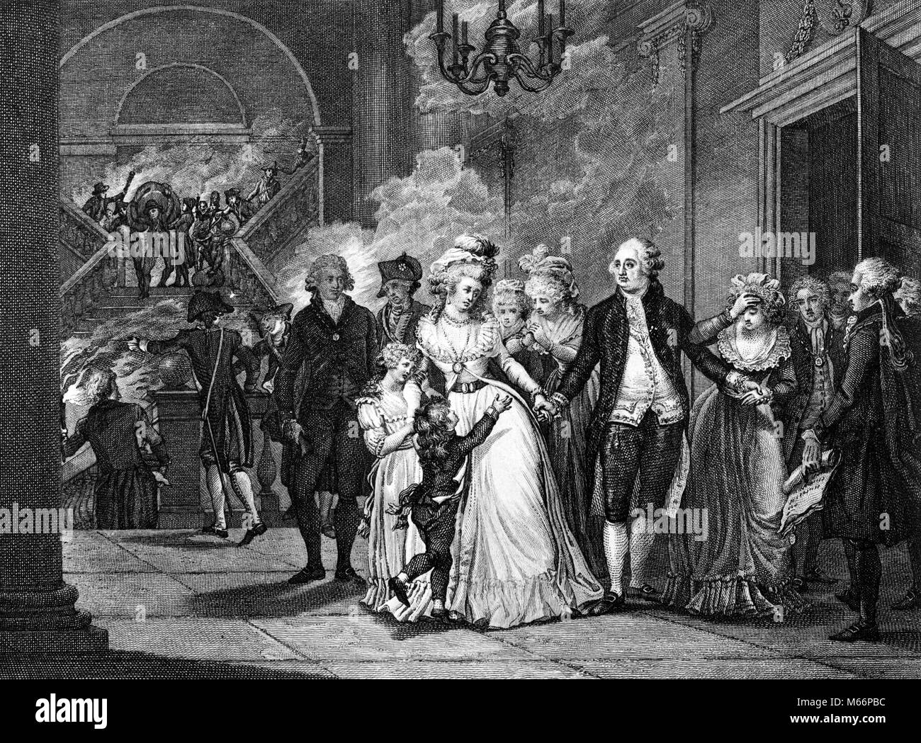 1700s KING LOUIS XVI BIDS FAREWELL FAMILY & MARIE ANTOINETTE BEFORE BEING LED TO GUILLOTINE FRENCH REVOLUTION JANUARY 21 1793 - q68017 CPC001 HARS MONARCH ONE PERSON WITH OTHERS FAREWELL REBELLION EXECUTION LED MALES MID-ADULT MID-ADULT MAN MID-ADULT WOMAN ROYAL FAMILY 1700s 1793 18TH CENTURY ANTOINETTE B&W BIDS BLACK AND WHITE FAMOUS PERSON FRENCH REVOLUTION GUILLOTINE JANUARY 21 LOUIS XVI MARIE OCCUPATIONS PERSONALITIES PERSONS Stock Photo