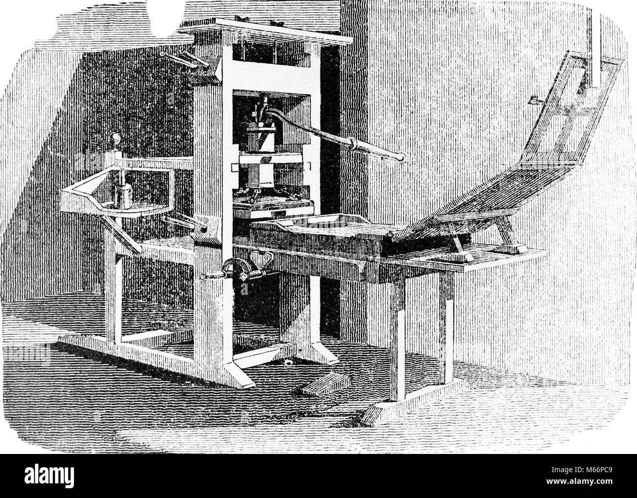 1800s DRAWING OF FLAT BED PRINTING PRESS - q73088 CPC001 HARS OLD FASHIONED Stock Photo
