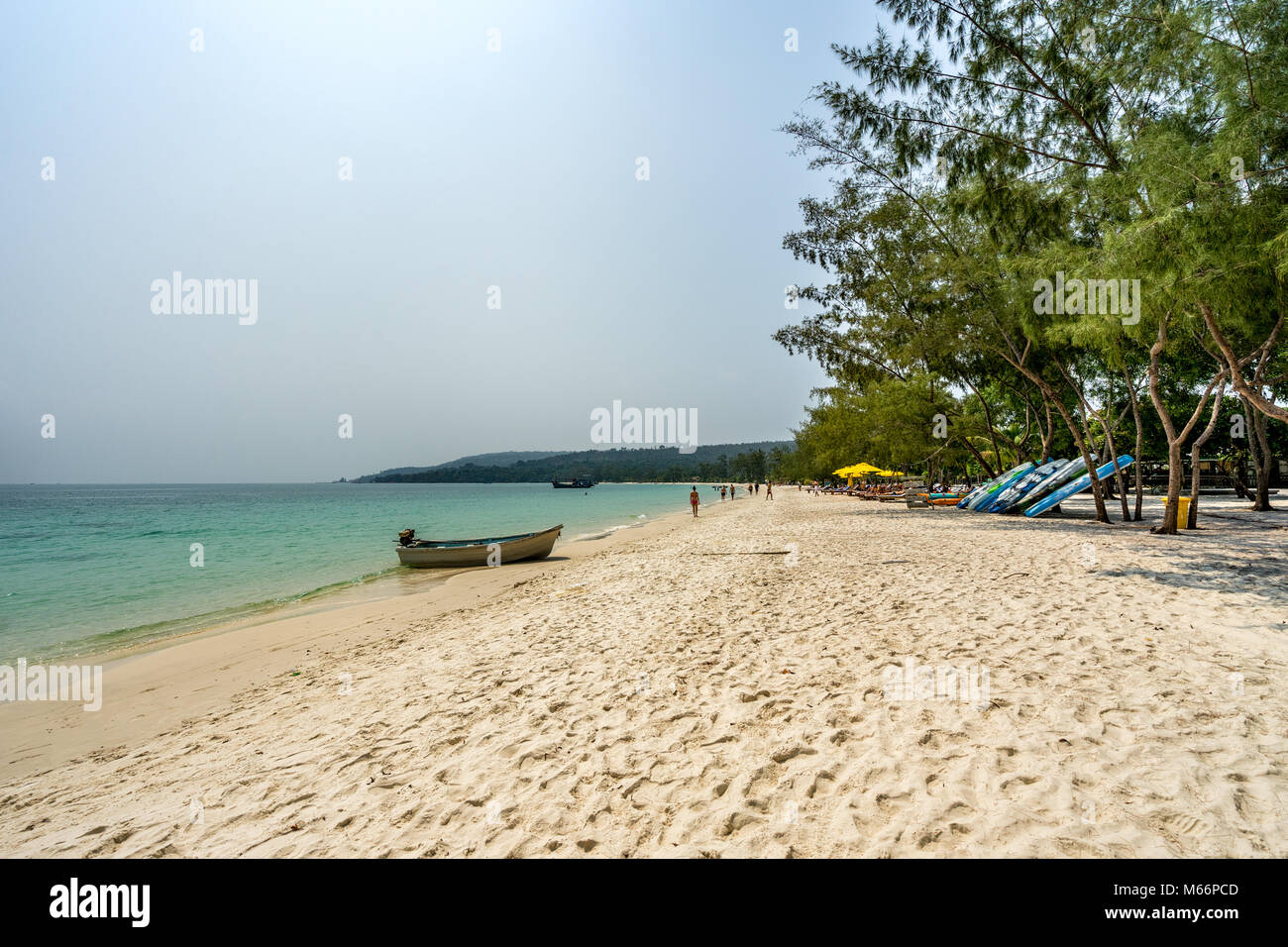 Landscape photo of beautiful white sand exotic beach on Koh Rong island , Sihanoukville, Cambodia Stock Photo