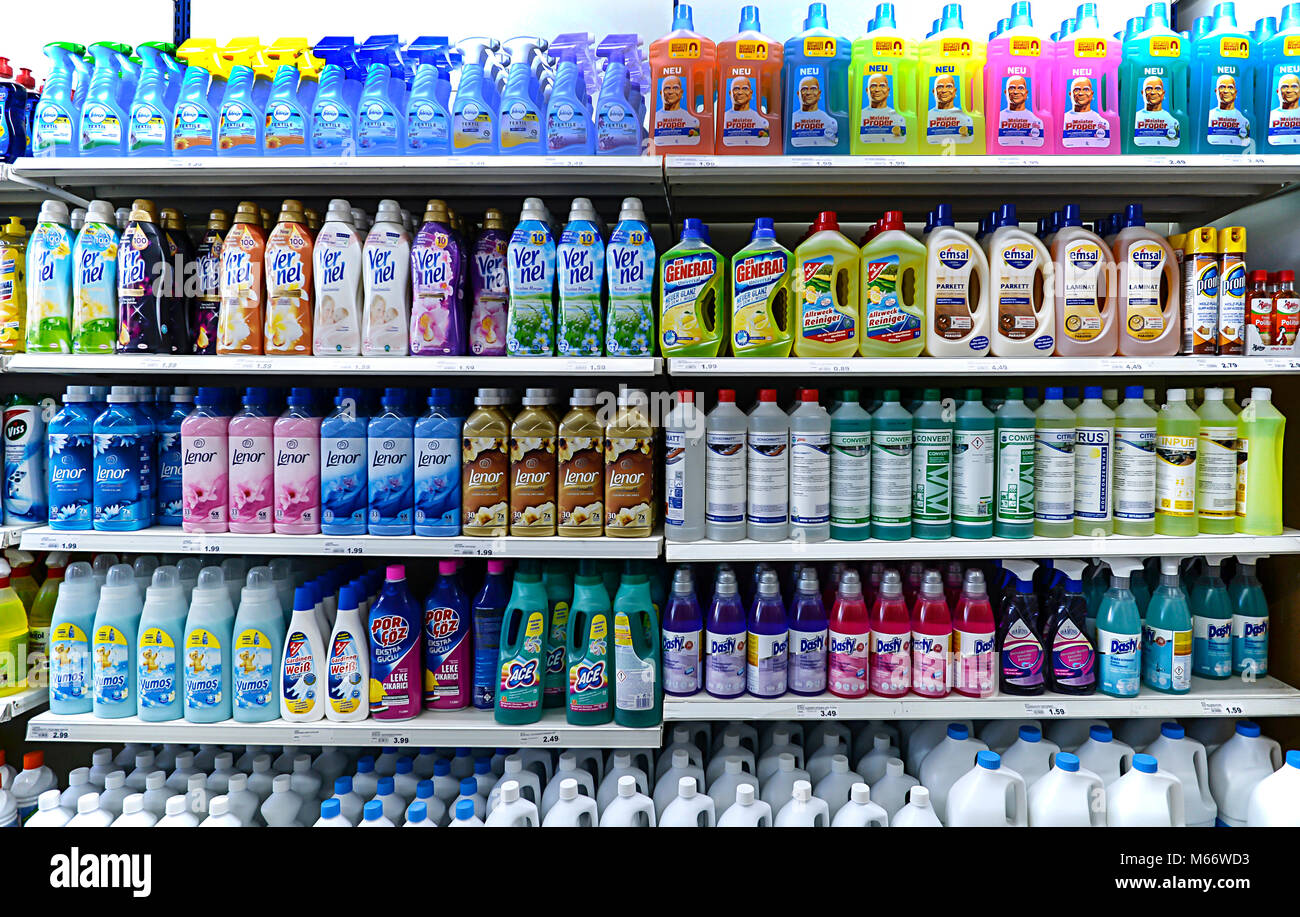 Cleaning agents in a shelf in a Turkish supermarket, Germany Stock Photo -  Alamy