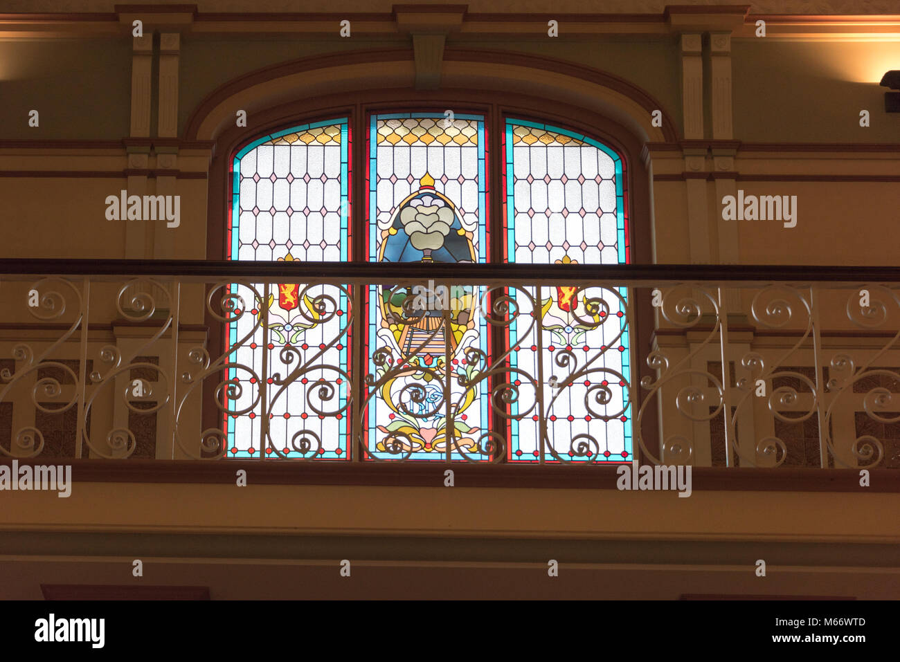 Stained Glass Window, Dunedin Station, South Island, New Zealand Stock