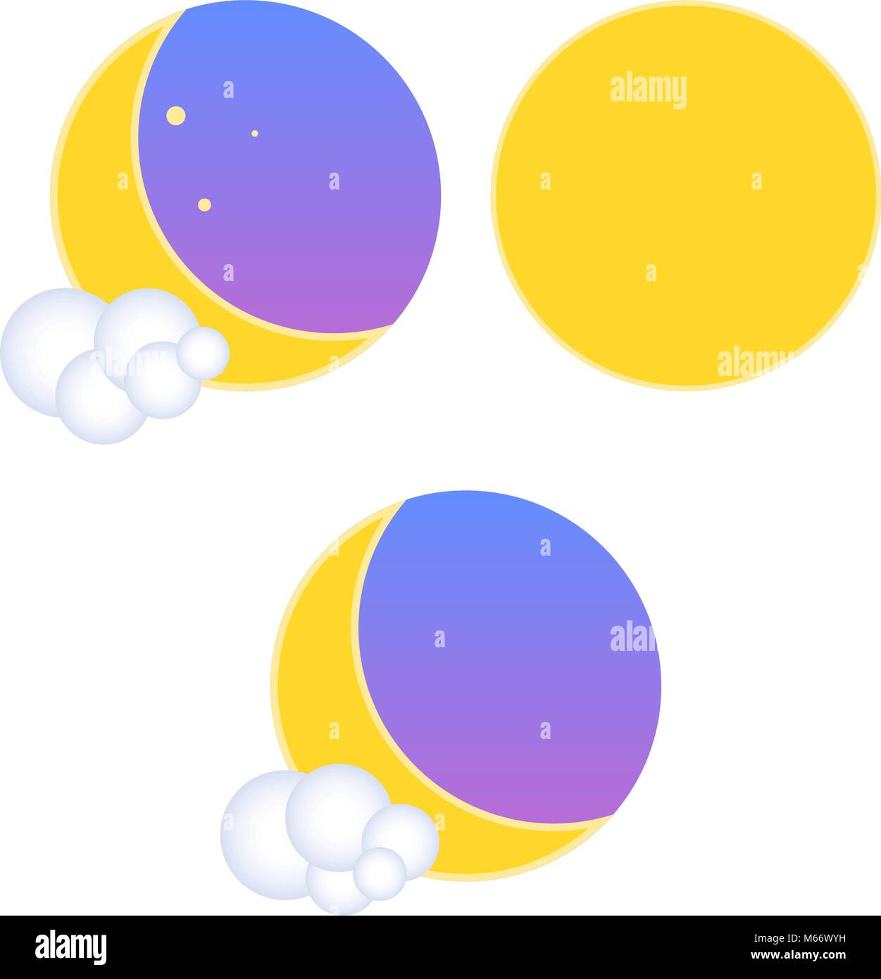 Set of weather climatic icons in 3d and flat styles. Night and daytime weather conditions. A cloud of 3d balls. Month and a starry sky. Icons for the  Stock Vector