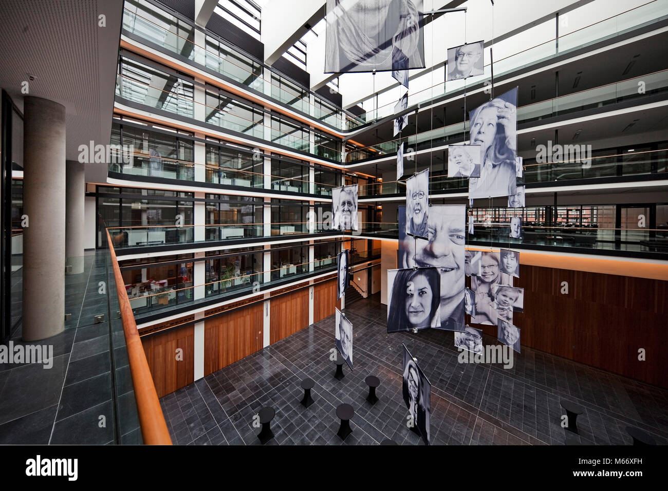 Hans-Sachs-Haus, interior view open forum with mobile, Gelsenkirchen, Ruhr Area, North Rhine-Westphalia, Germany Stock Photo