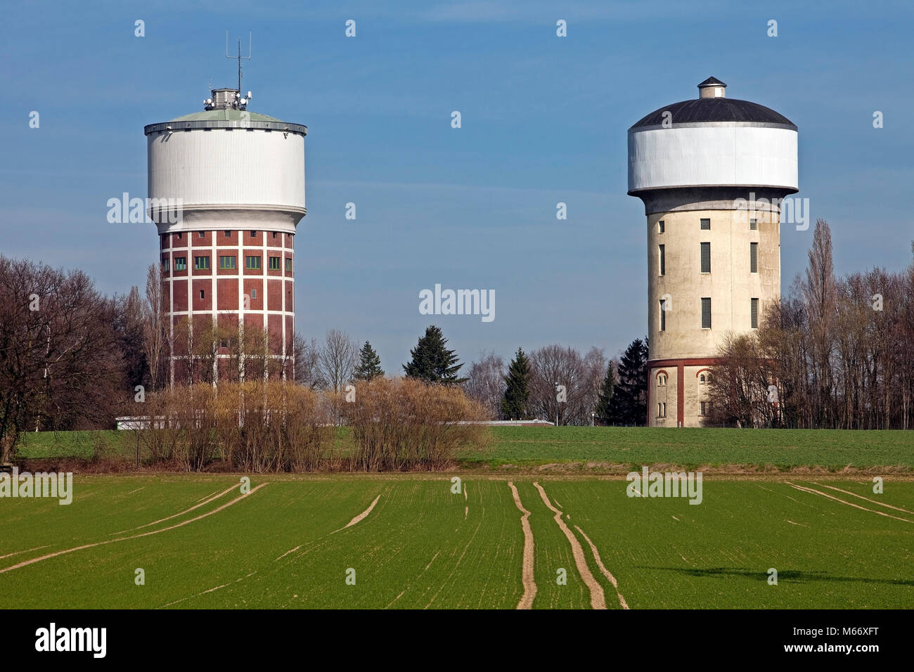 Water towers at Hellweg, Hamm, Ruhr Area, North Rhine-Westphalia, Germany Stock Photo