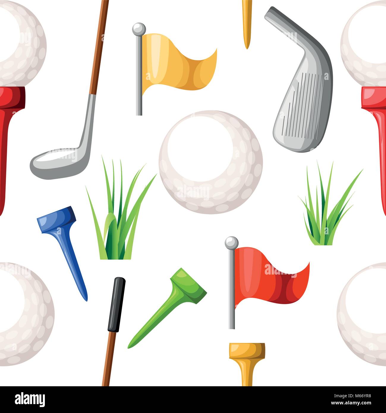 Seamless pattern of golf balls on different color tee and various golf