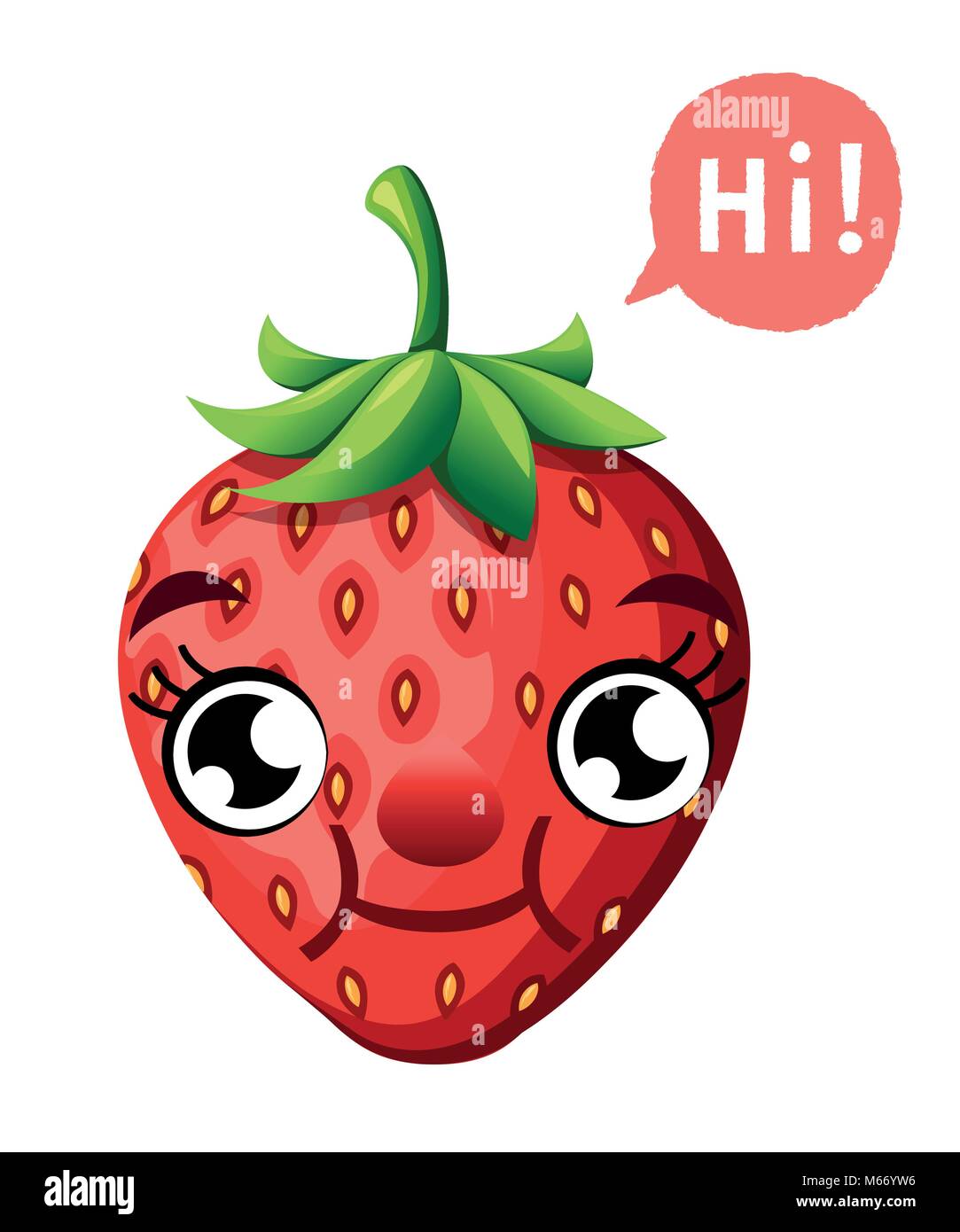 Cute cartoon strawberry smiling fruit with a caption cloud vector illustration isolated on white background web site page and mobile app design Stock Vector