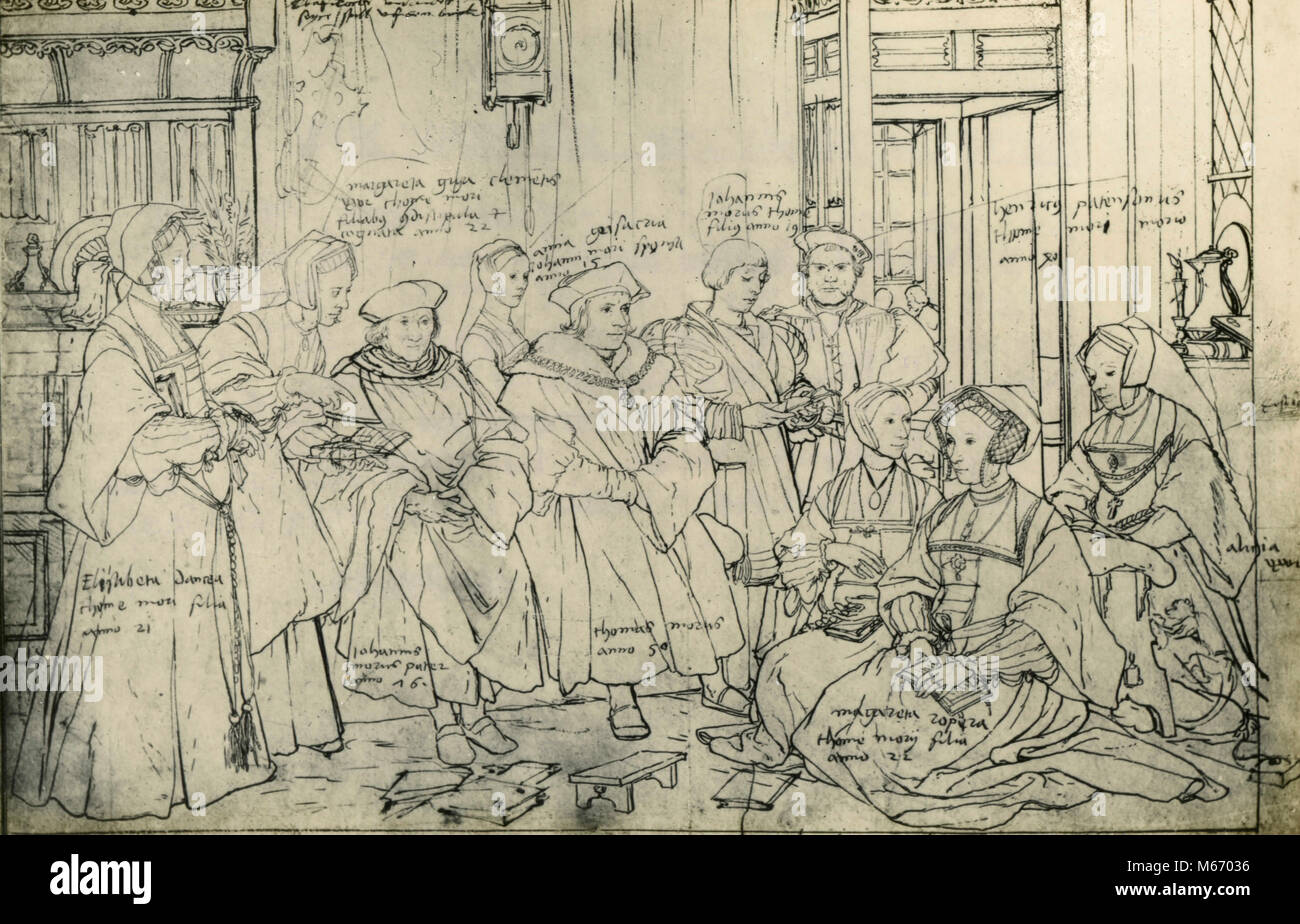 The Household of Sir Thomas More, drawing by Holbein Stock Photo
