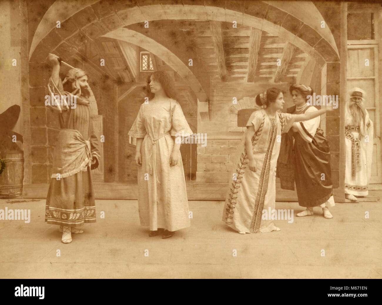 Actors staging at theatre, Italy 1880s Stock Photo