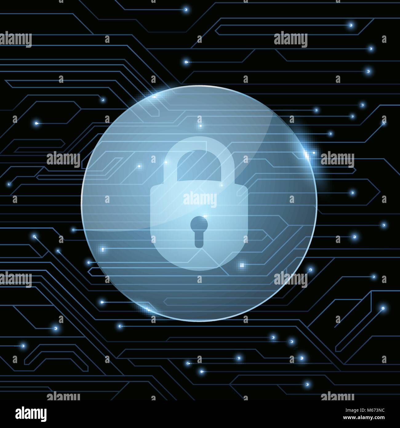 A glass banner with a locked lock against the background of a computer ...