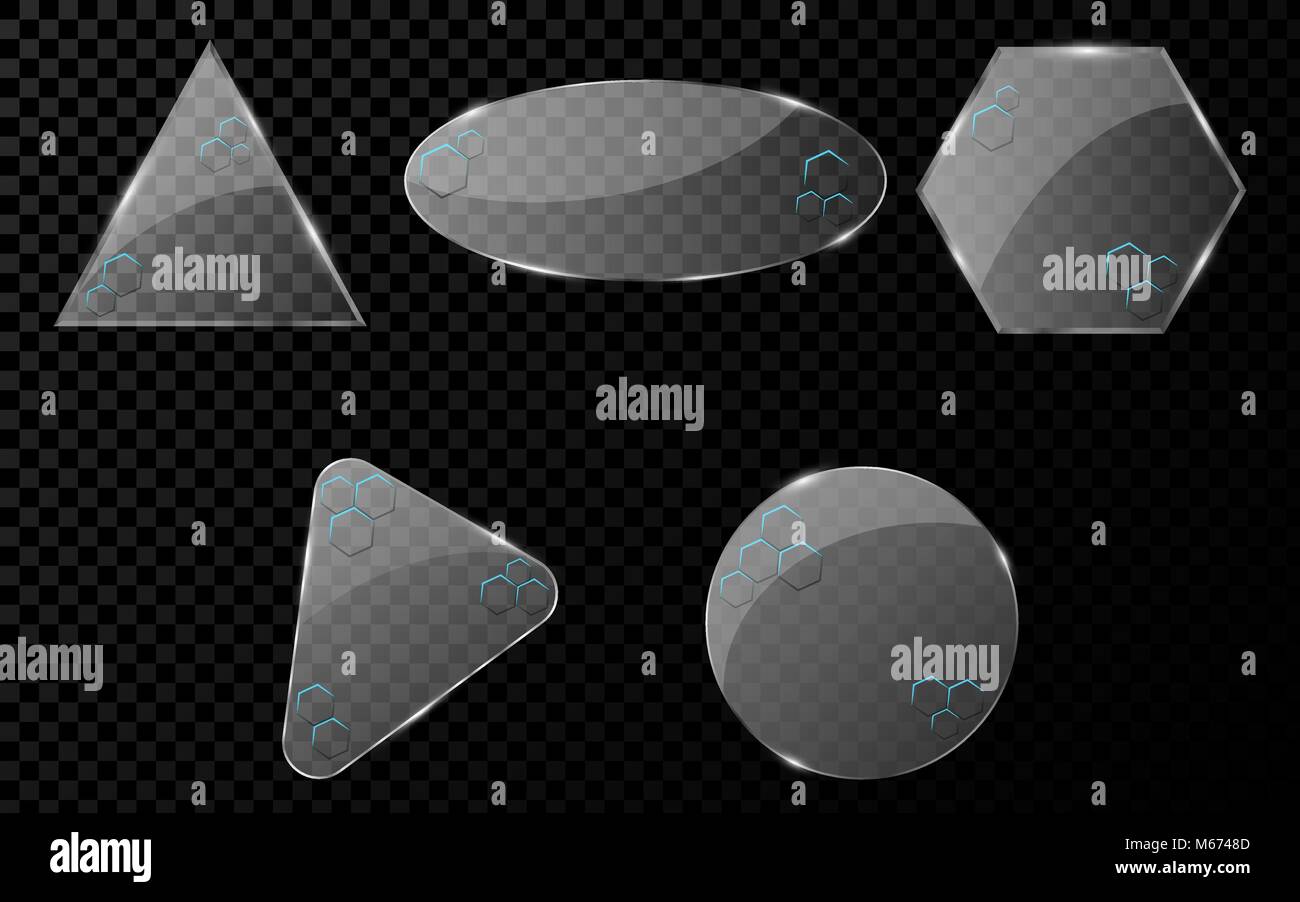 Glass geometric objects with a cyber pattern of honeycomb with blue ...