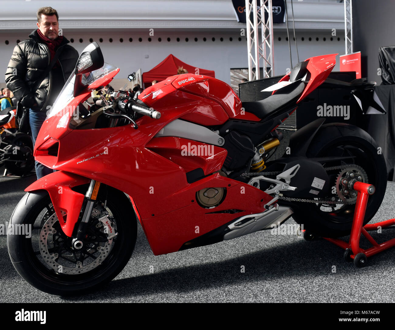 Prague, Czech Republic. 01st Mar, 2018. DUCATI PANIGALE V4 motorcycle is seen during the first day of the traditional fair and exhibition of motorcycles and moto equipment named Motocykl (Motorcycle) in Prague, Czech Republic, on March 1, 2018. Credit: Michal Krumphanzl/CTK Photo/Alamy Live News Stock Photo