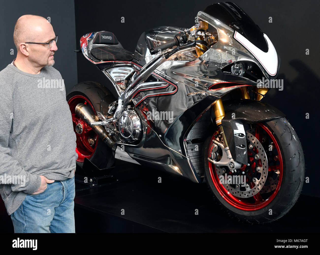 Prague, Czech Republic. 01st Mar, 2018. NORTON V4 RR motorcycle is seen during the first day of the traditional fair and exhibition of motorcycles and moto equipment named Motocykl (Motorcycle) in Prague, Czech Republic, on March 1, 2018. Credit: Michal Krumphanzl/CTK Photo/Alamy Live News Stock Photo