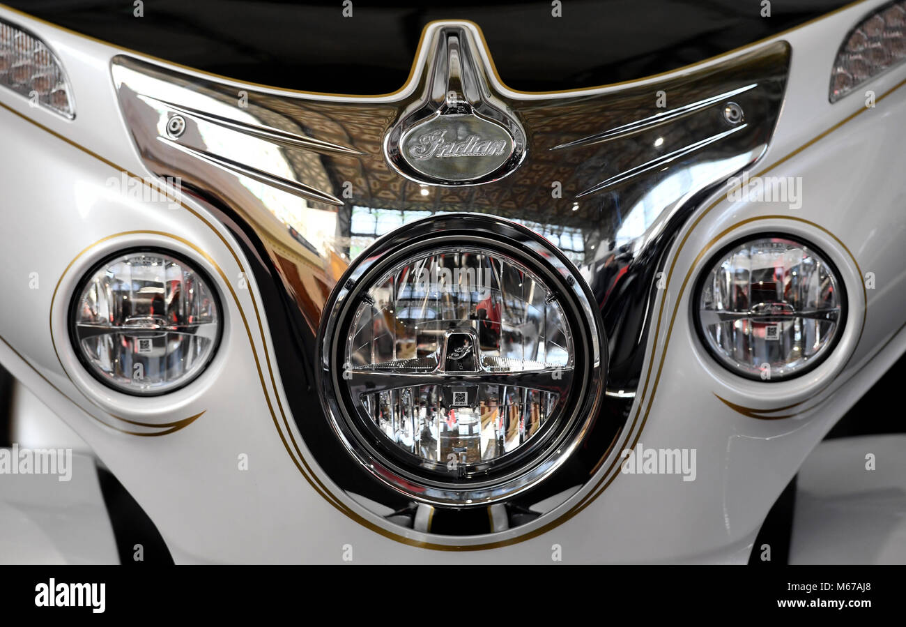 Prague, Czech Republic. 01st Mar, 2018. Indian motorcycle is seen during the first day of the traditional fair and exhibition of motorcycles and moto equipment named Motocykl (Motorcycle) in Prague, Czech Republic, on March 1, 2018. Credit: Michal Krumphanzl/CTK Photo/Alamy Live News Stock Photo