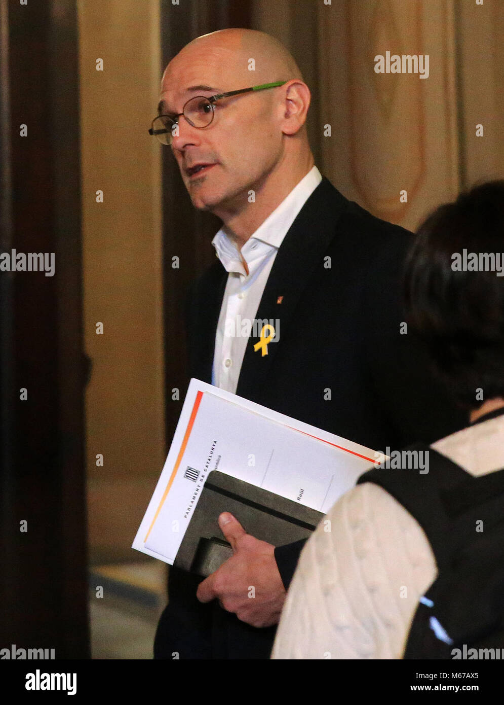 Barcelona, Spain. 01st Mar, 2018. Raul Romeva, from Junts pel Si, entering in the plenary session of the Parliament of Catalonia, on 01th March 2018, in Barcelona, Spain. Credit: Gtres Información más Comuniación on line, S.L./Alamy Live News Stock Photo