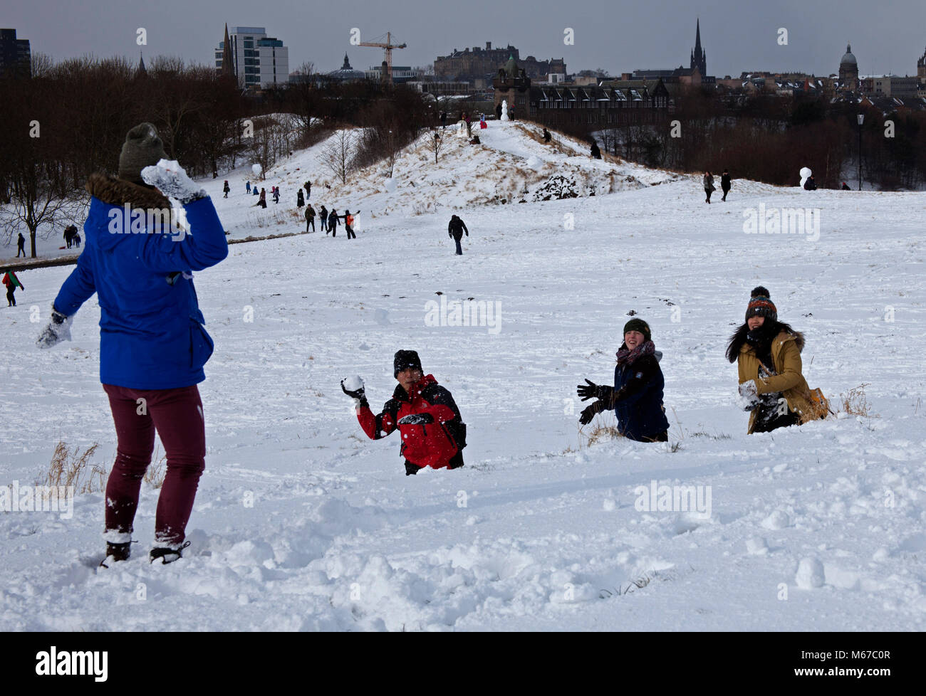 Edinburgh, Holyrood Park, Scotland, 1st March 2018, UK weather young and old enjoying sledging