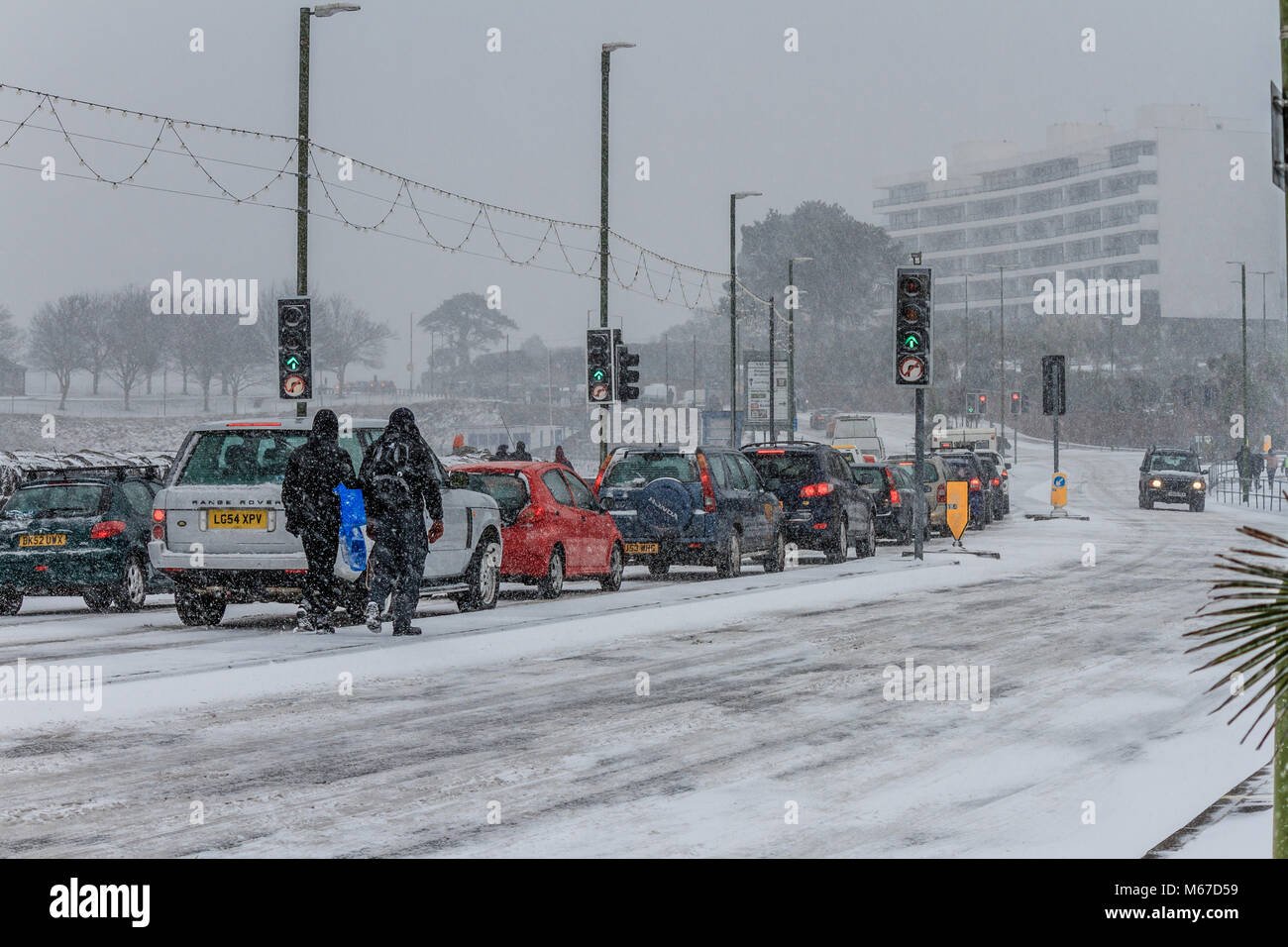 Devon, UK. 1st March, 2018.  Storm Emma arrives to be met by the cold air from the Beast from the East, causing heavy snow fall and weather warnings at Torquay, Torbay, Devon, UK. Credit: JHNews / Alamy Live News Stock Photo