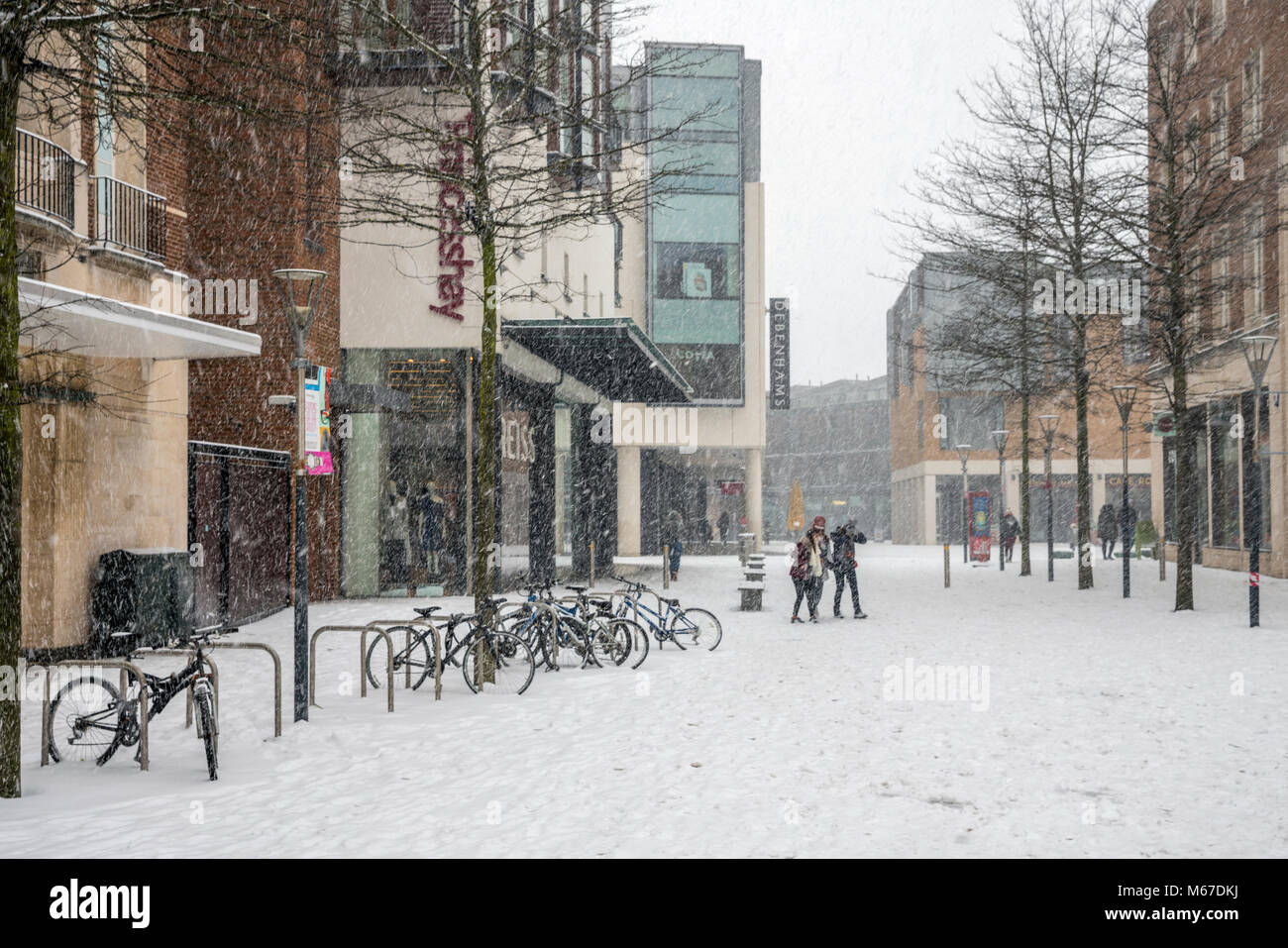 Exeter, Devon, UK. 1st March 2018. UK Weather. Exeter in the heavy snow
