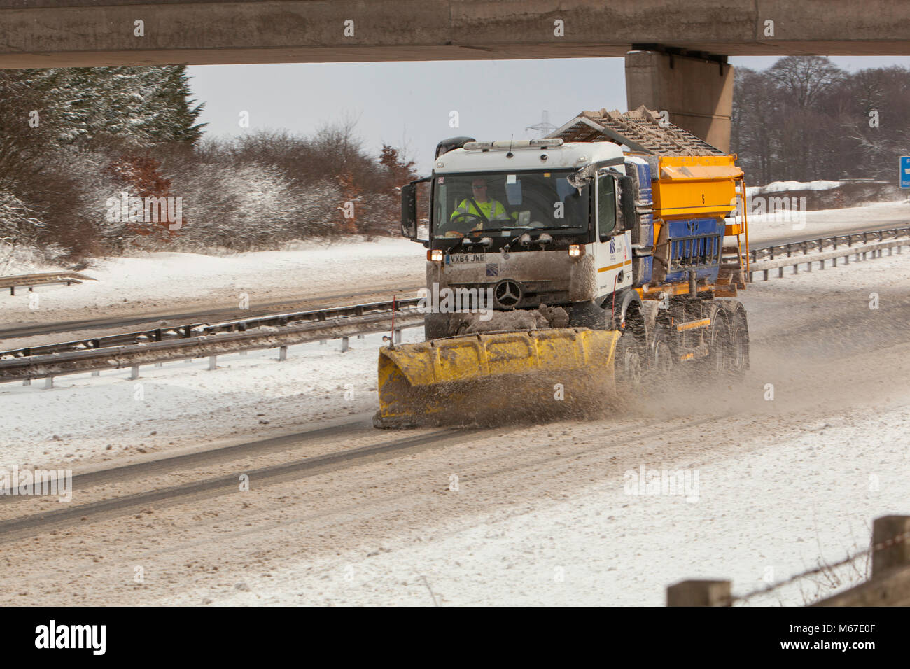 Snowplough, M9, Scotland Stock Photo