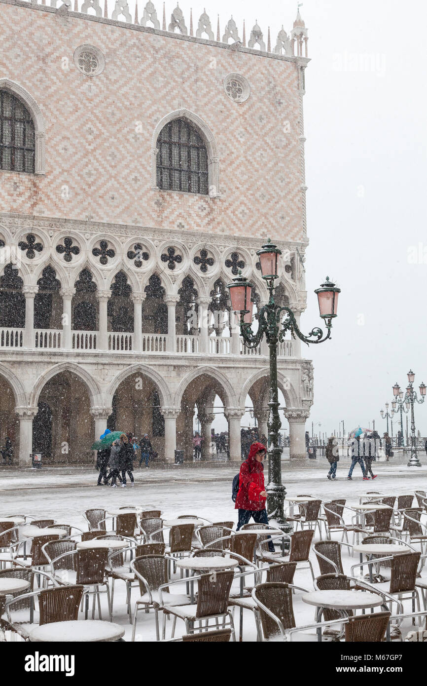 Venice, Italy 1st March 2018. Bad weather in Venice today with