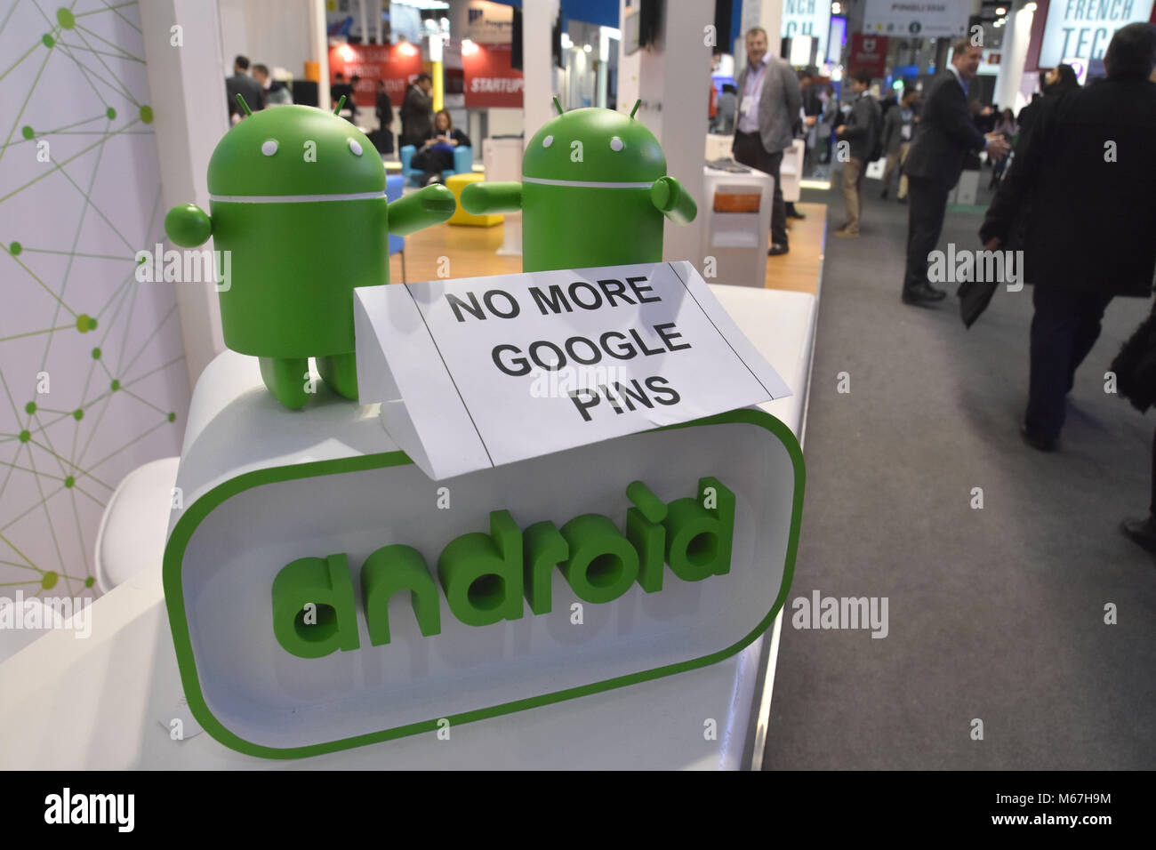 Barcelona, Spain. 1st Mar, 2018. A stand alert from Android seen at the Mobile World Congress 2018 in Barcelona.The Mobile World Congress 2018 is being hosted in Barcelona from 26 February to 1st March. Credit: Last Day of the Mobile World Congress in Barcelona  2 .jpg/SOPA Images/ZUMA Wire/Alamy Live News Stock Photo