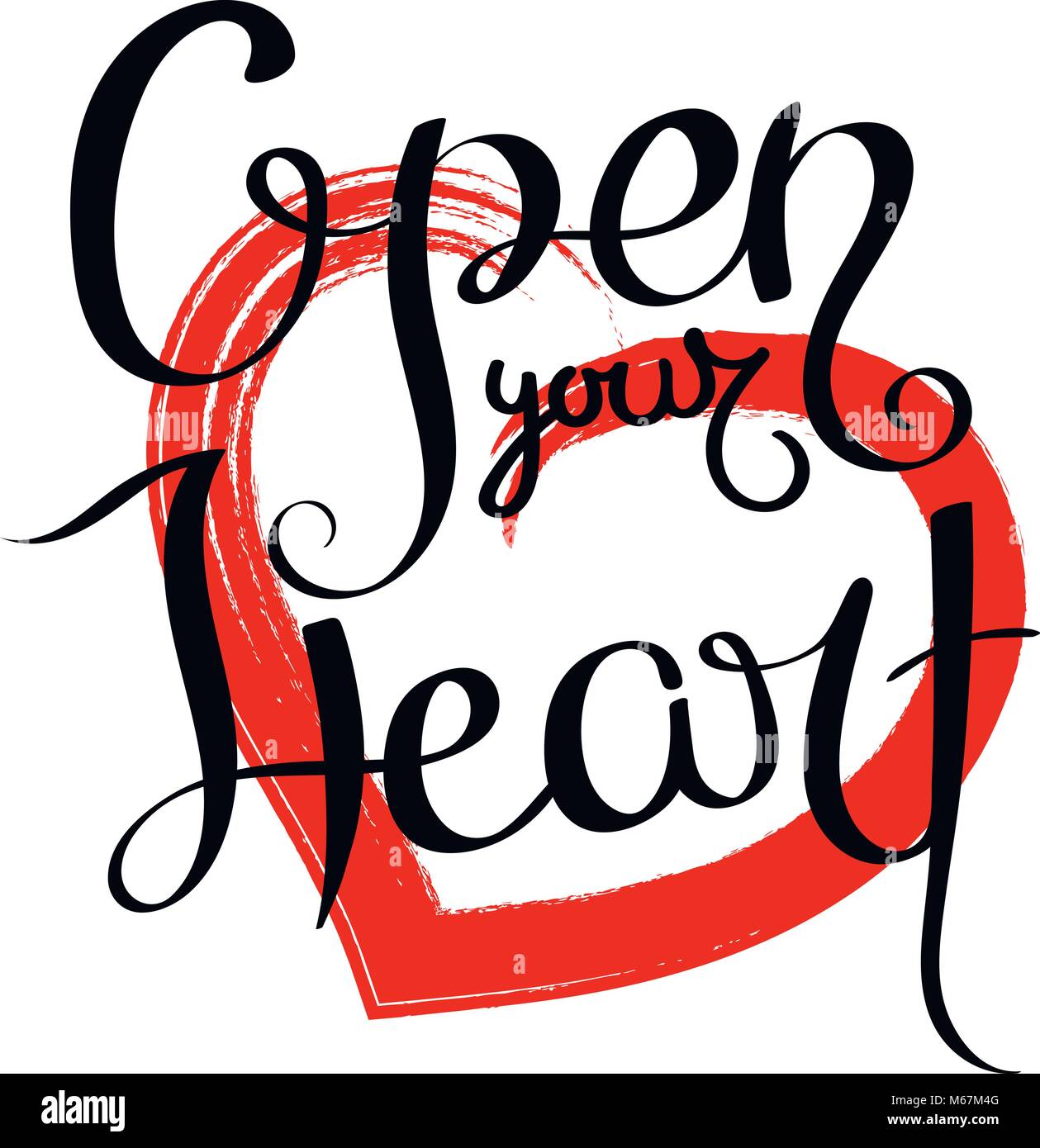 Open Your Heart Hand Drawn Vector Lettering Phrase Modern Motivating