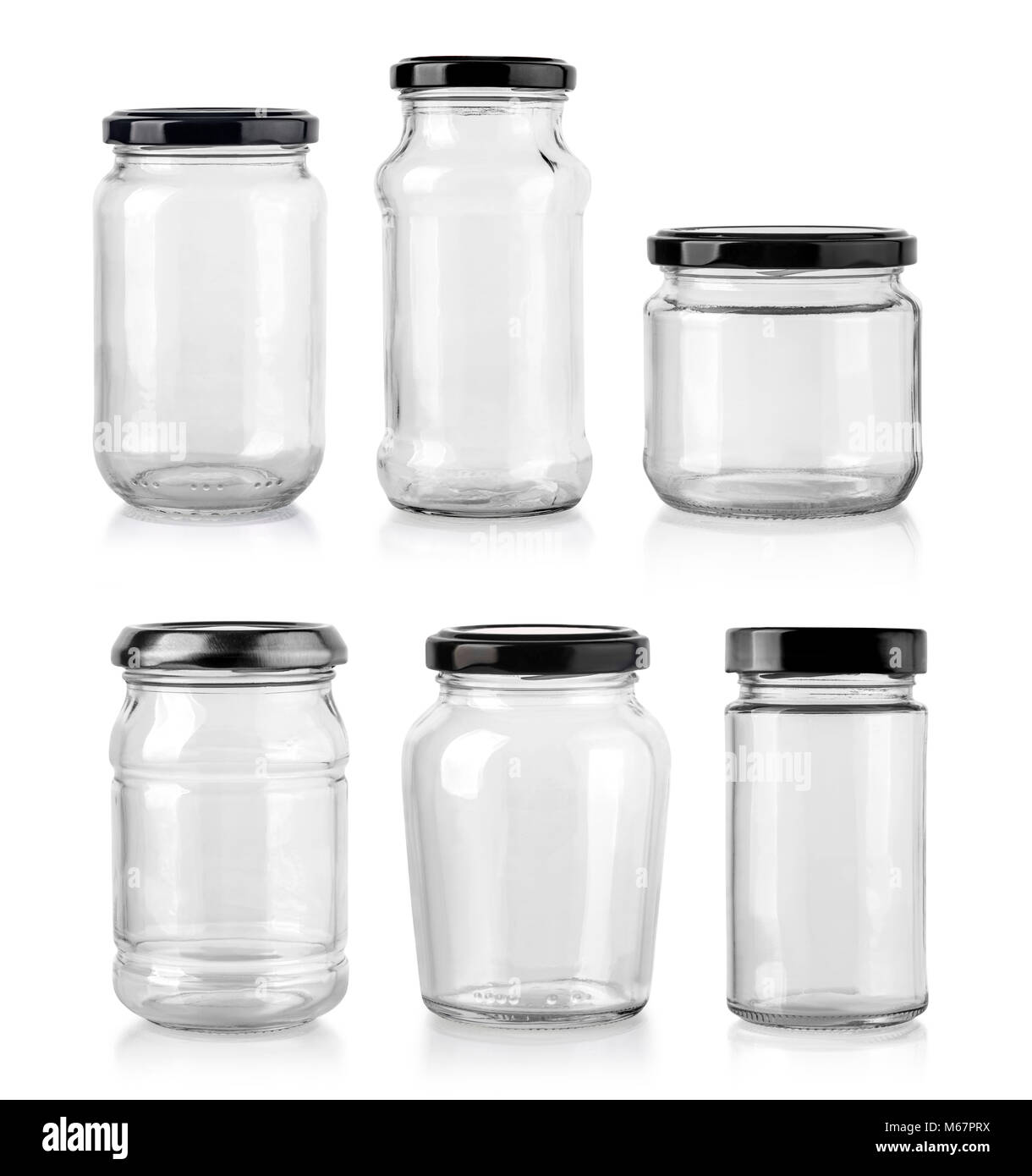 Closed empty glass jar with metal lid isolated on white background