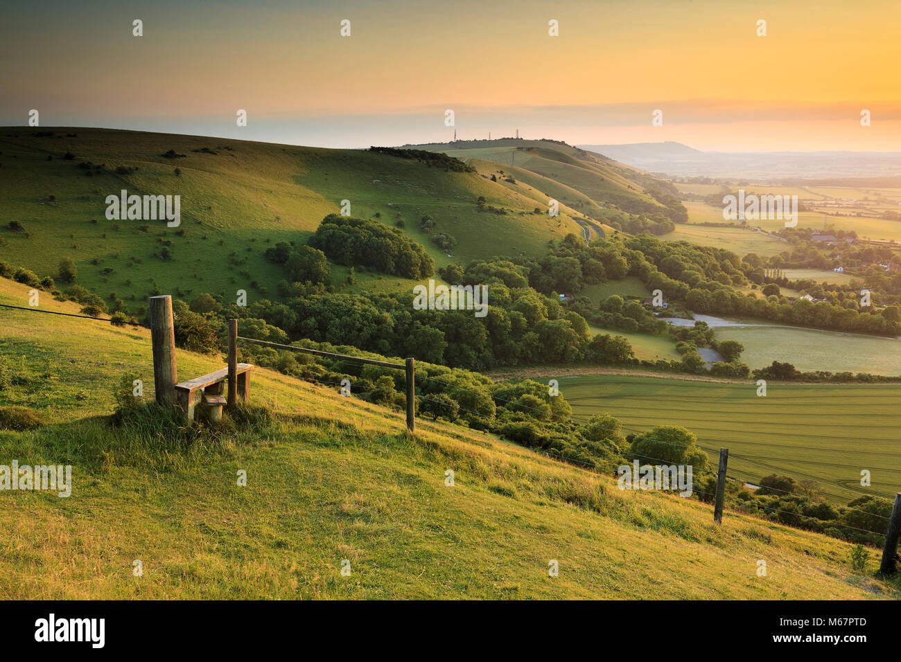 View from Devils Dyke, West Sussex at sunset Stock Photo