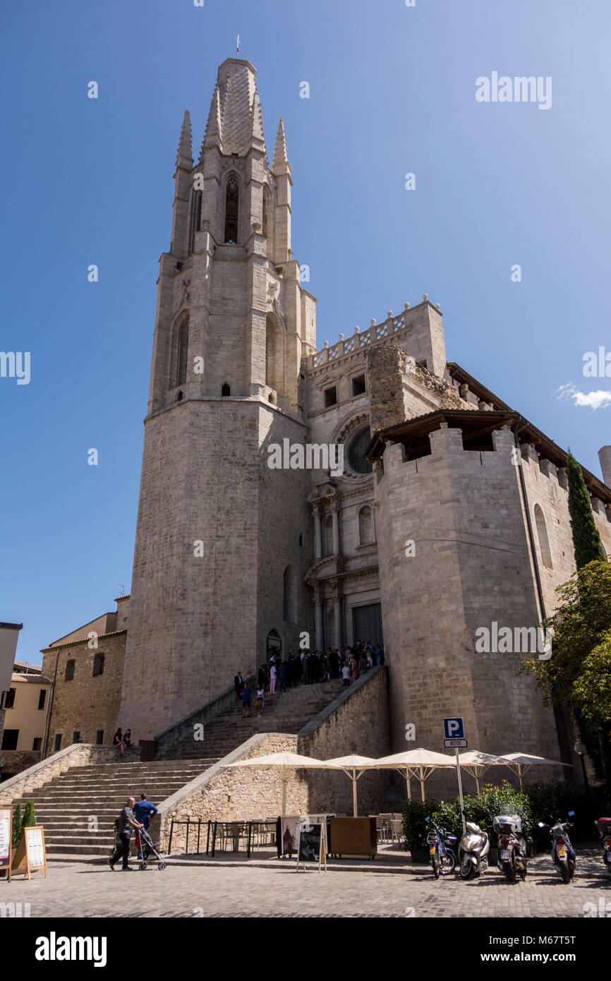 Basilica de Saint Feliu (Collegiate Church of Saint Feliu or Felix), Girona, Catalonia, Spain Stock Photo