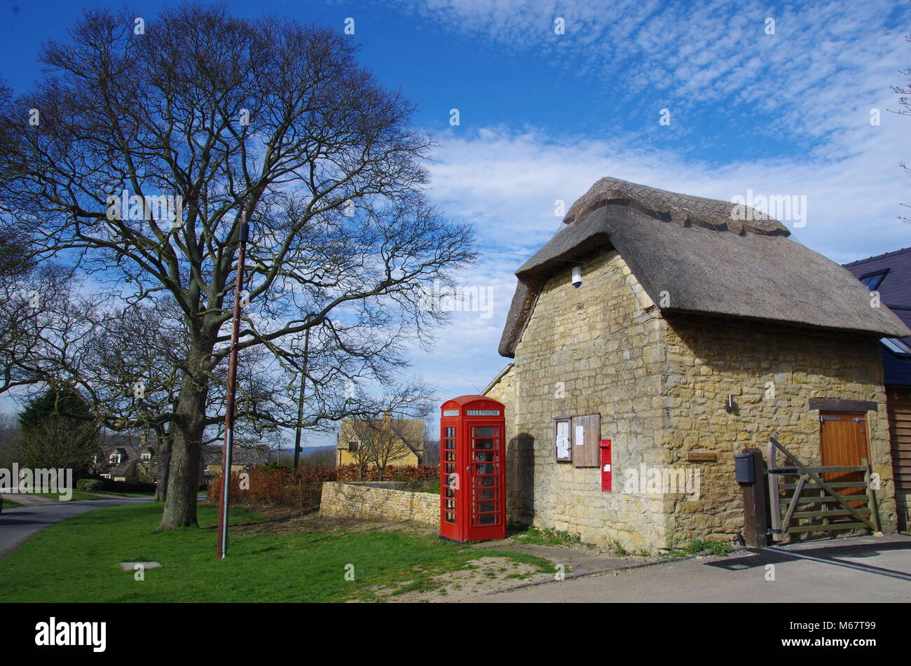 Red phone box. Broadway. Cotswolds. England. UK Stock Photo