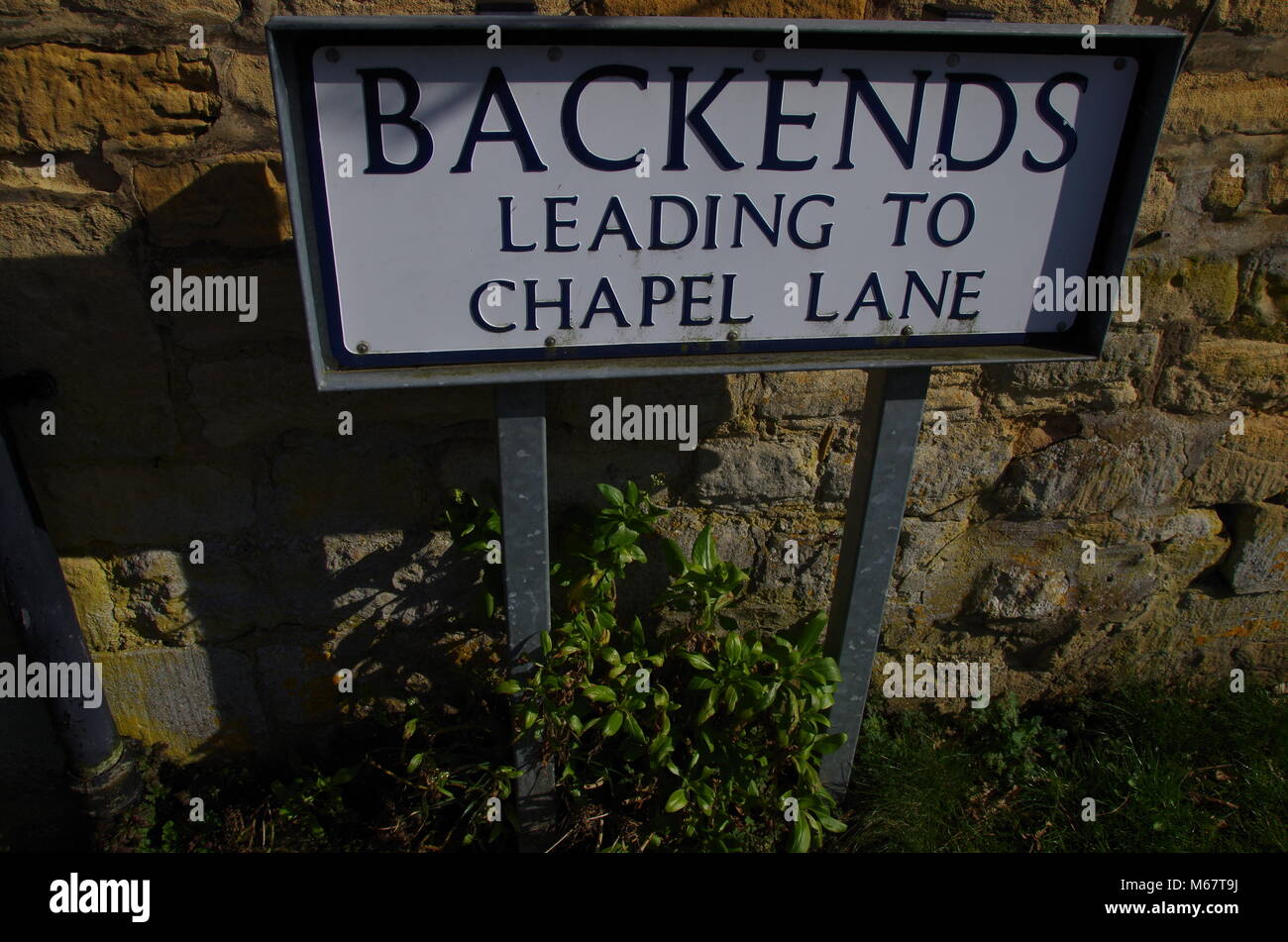 Backends street sign. Blockley. Moreton-in-Marsh. England. UK Stock Photo