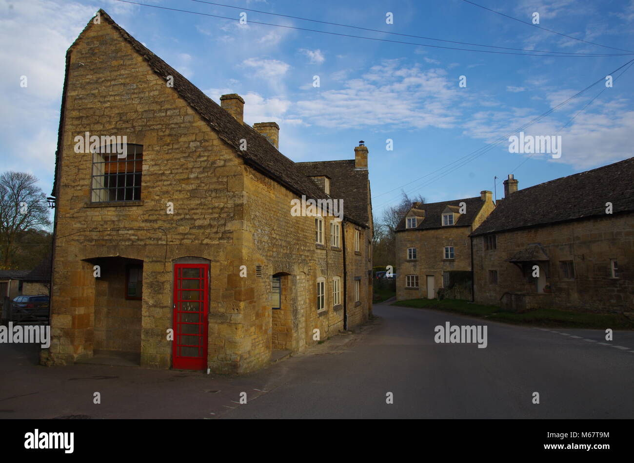 Red phone box. Guiting Power. Gloucestershire. Cotswolds. England. UK