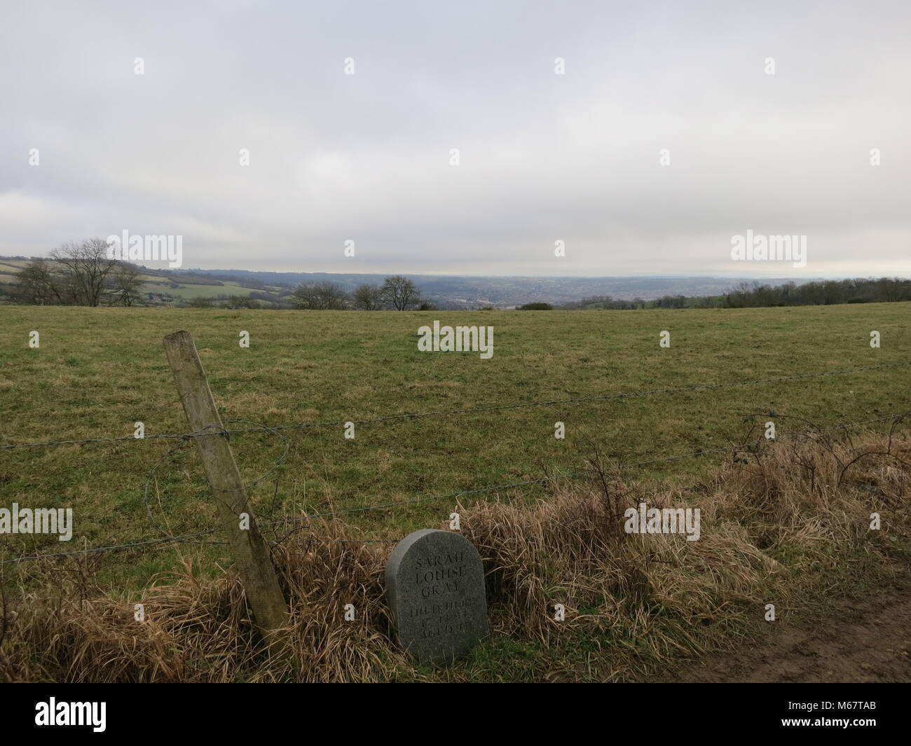 Sarah Louise Gray. Memorial Stone. Cotswold Way. Somerset. England. UK Stock Photo