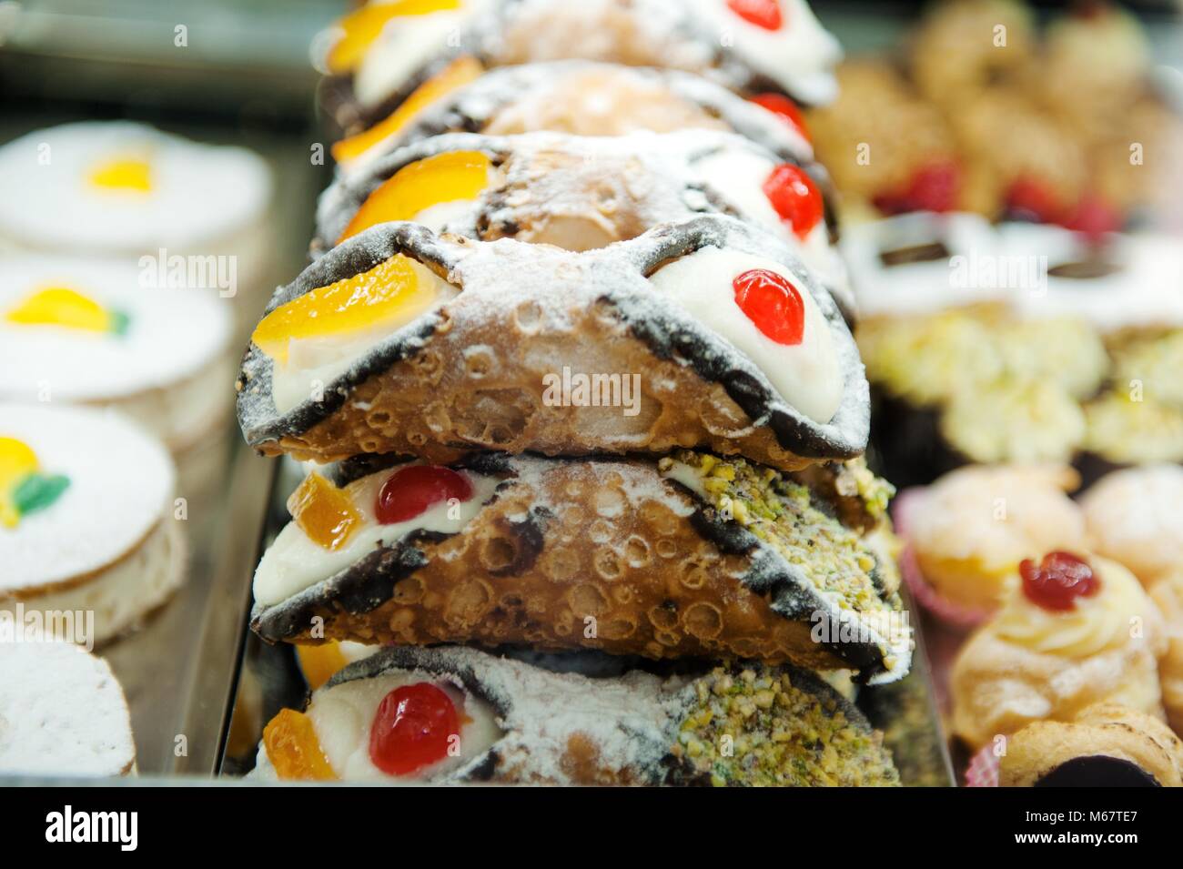 Sicilian cannoli italian sweet dessert made with ricotta cheese Stock