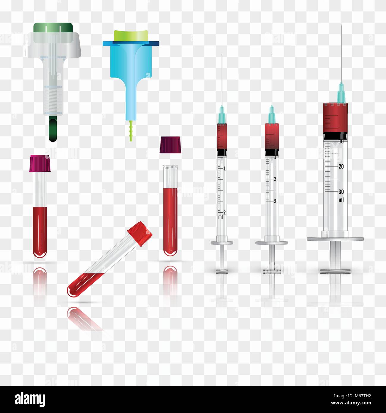 Syringes, vials and lancets. Realistic vector illustrations Stock