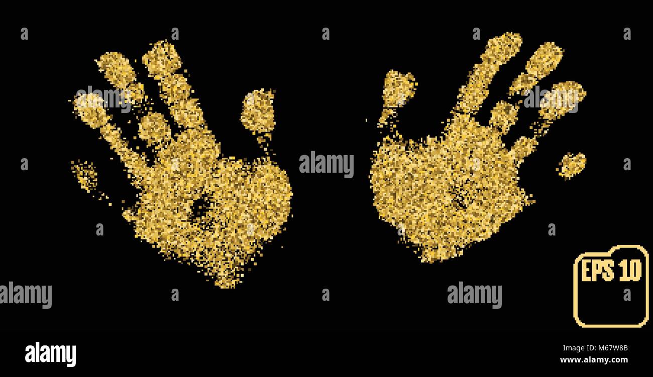 Brokers hand signs as auxiliaries to communicate, View a demand, sell gesture. Gold confetti concept. Stock Vector