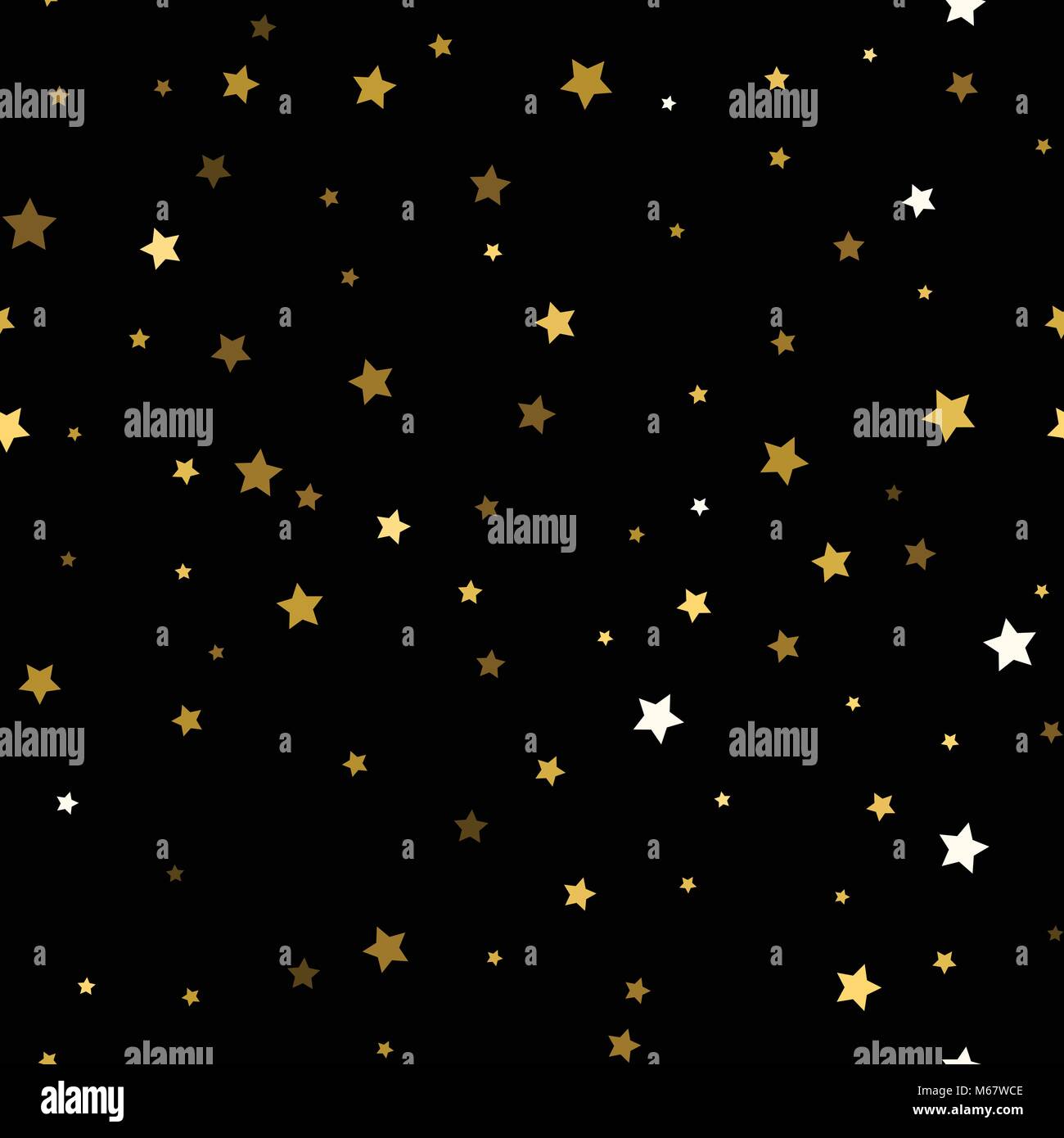 seamless pattern of decorative golden stars on a black background Stock ...
